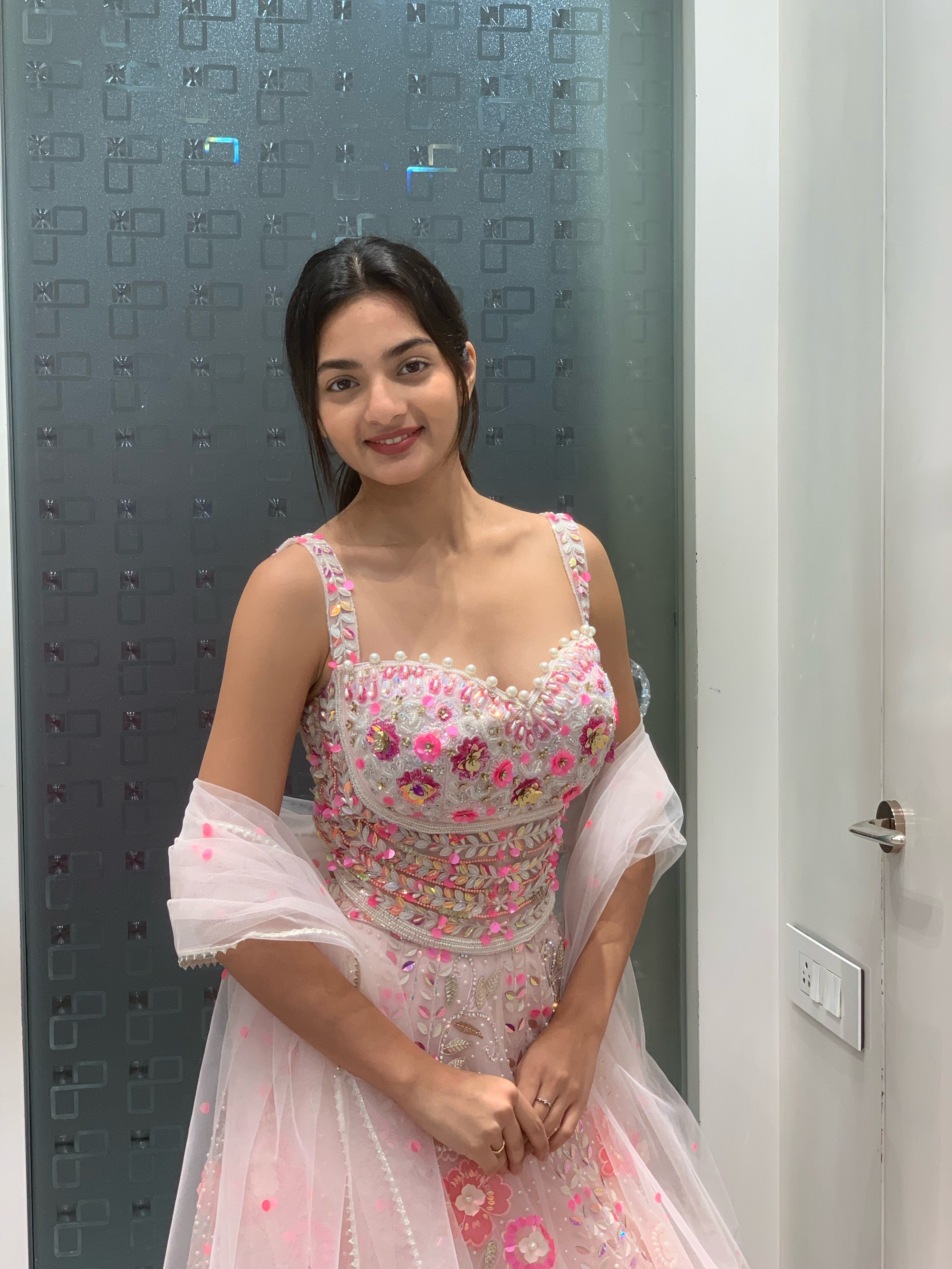 Multicolour Net Corset Blouse & Lehenga