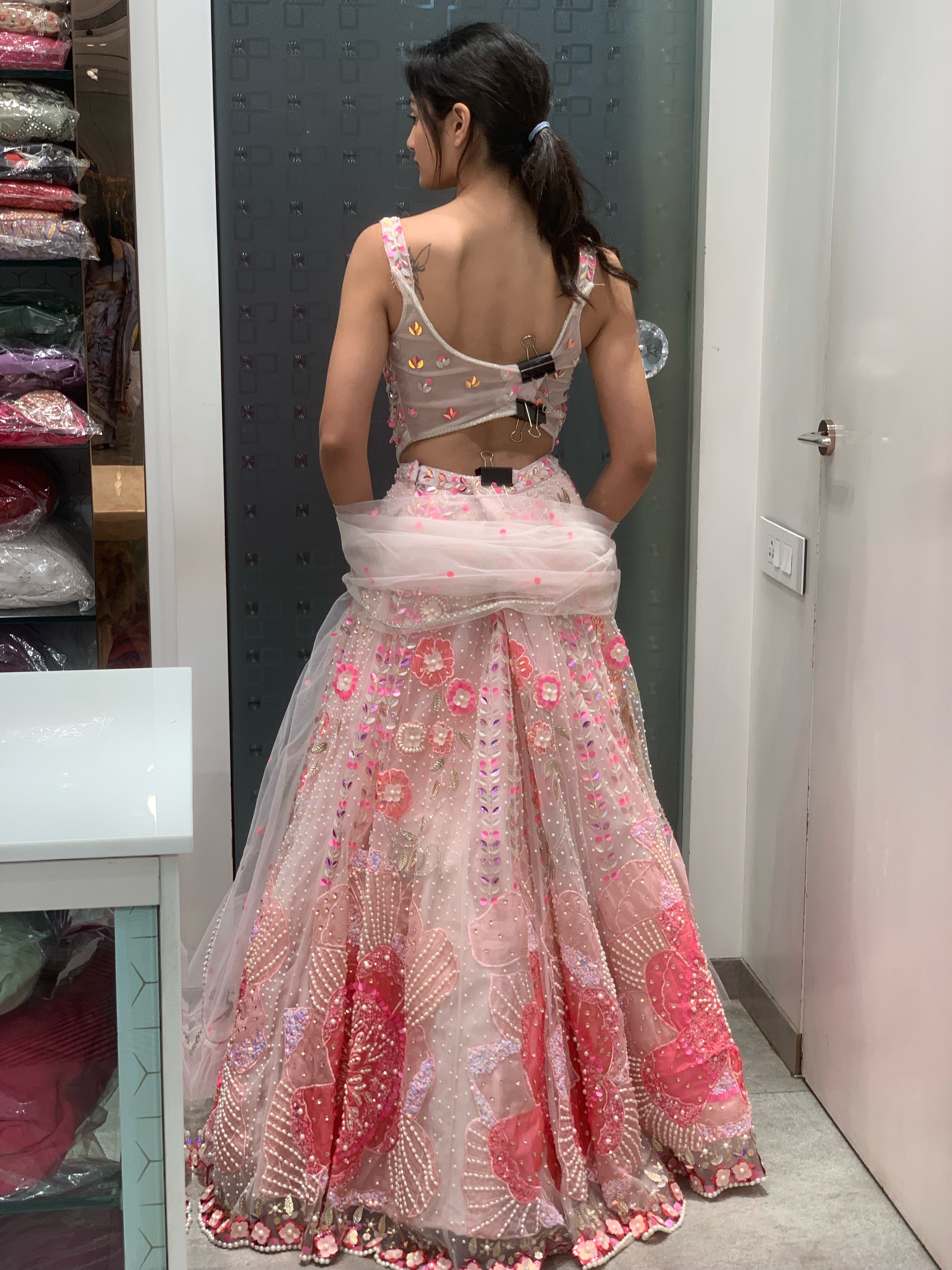 Multicolour Net Corset Blouse & Lehenga