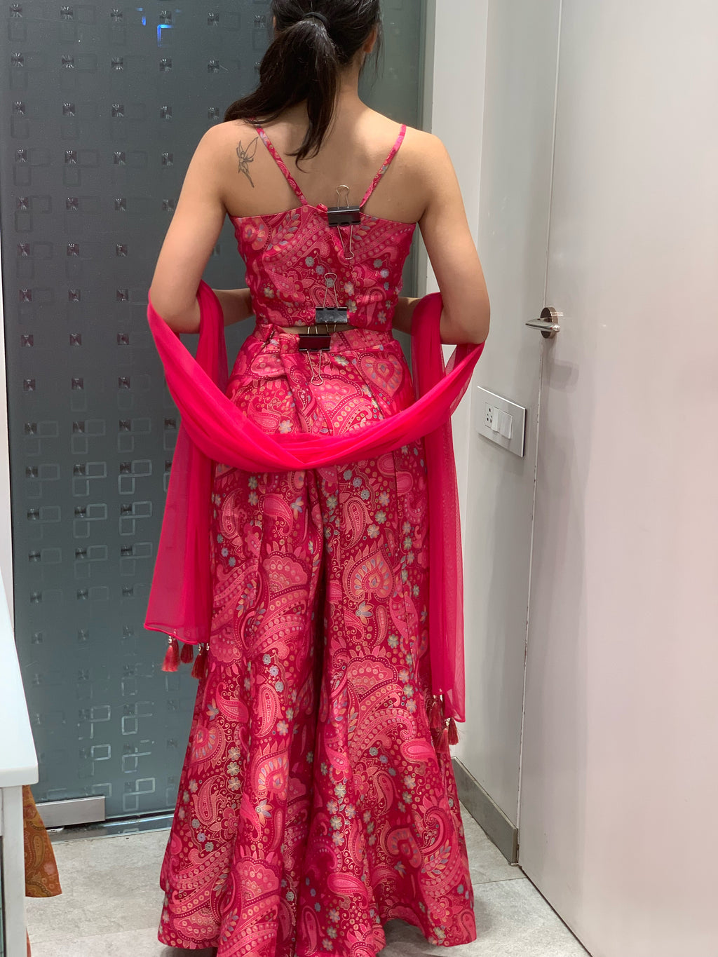 Pink Banaras Top & Pant Indo Western Set