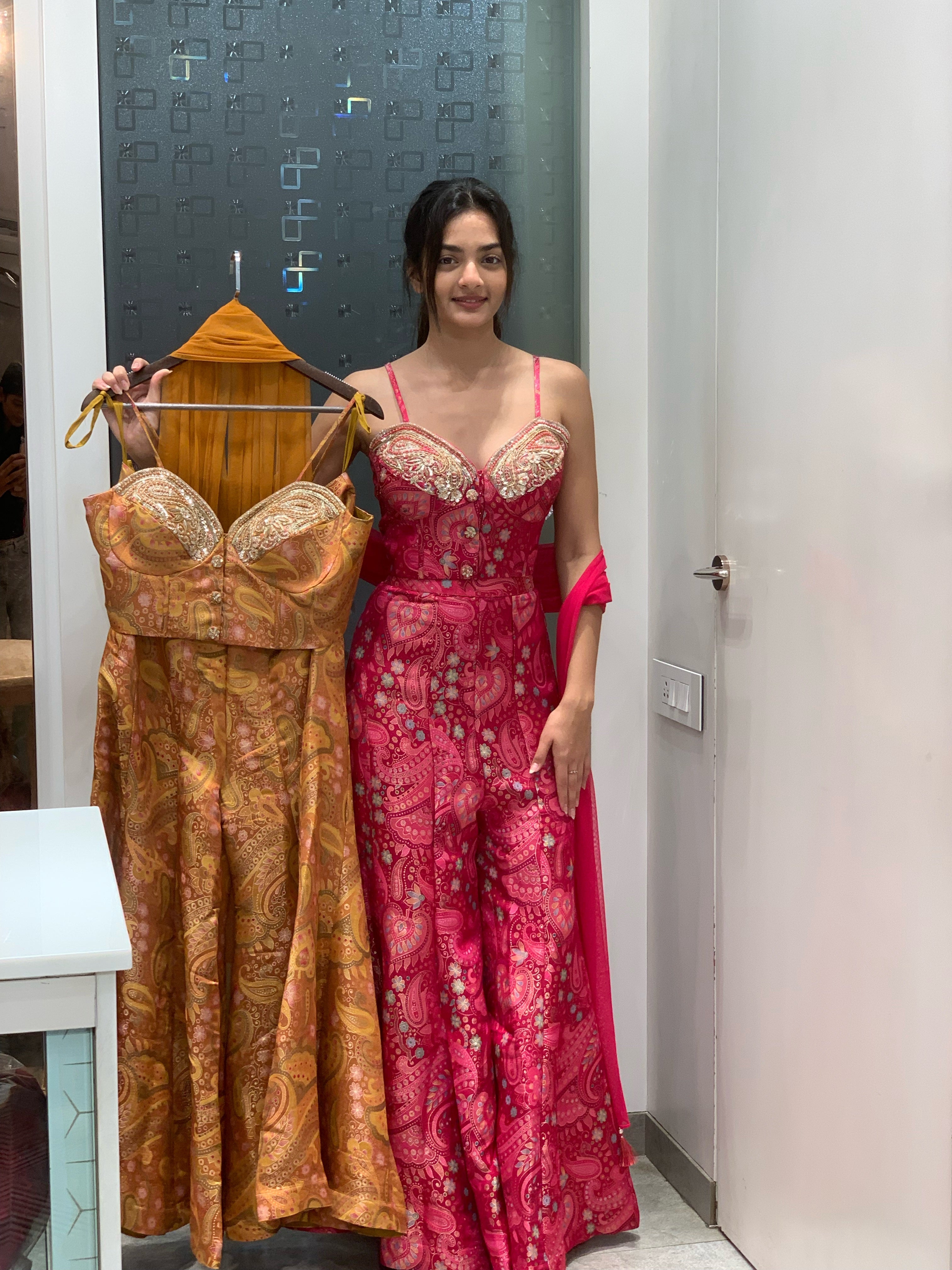 Pink Banaras Top & Pant Indo Western Set