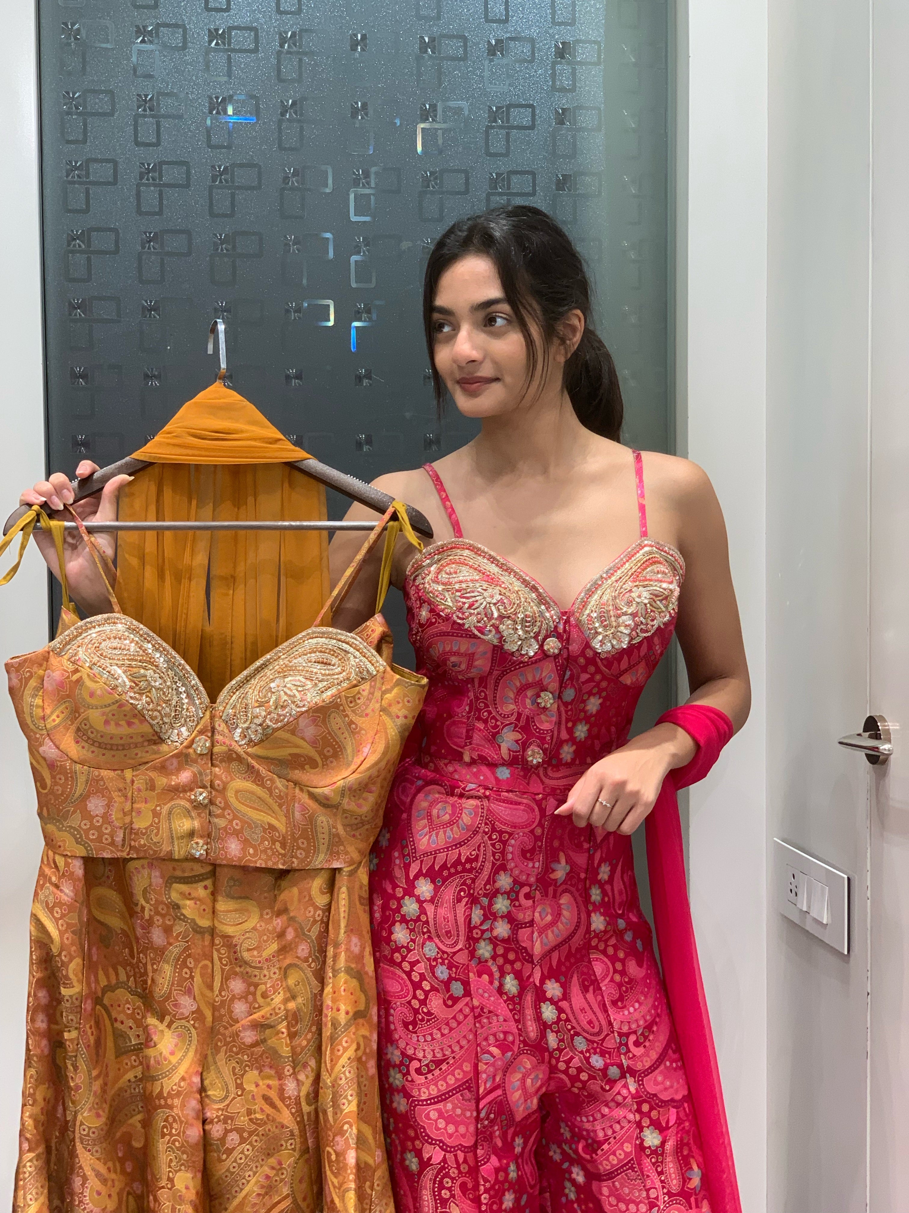 Pink Banaras Top & Pant Indo Western Set