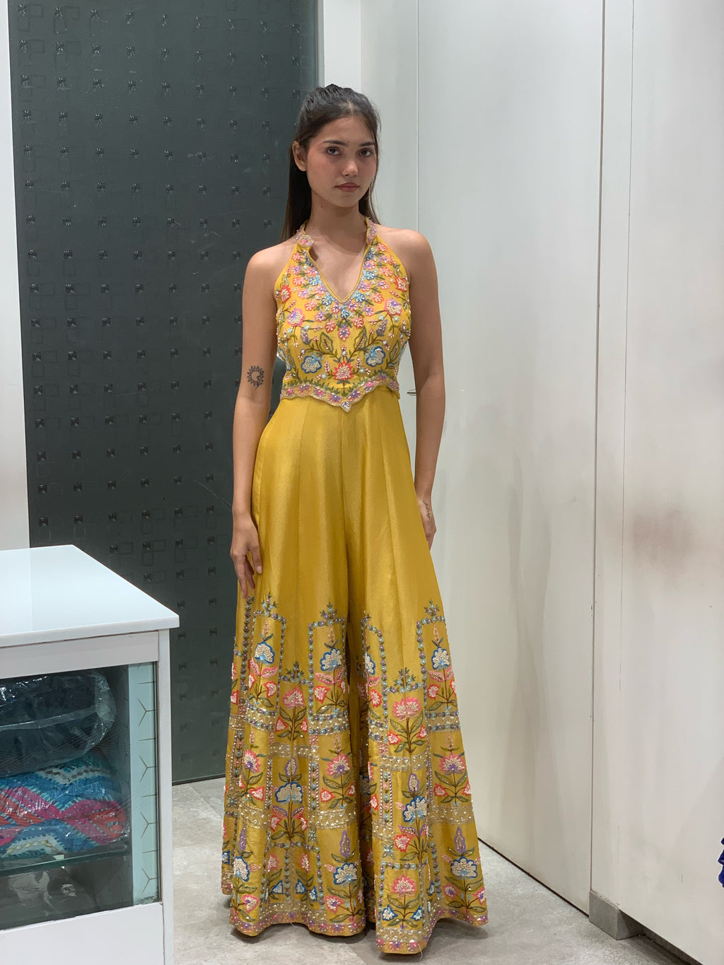 Mustard Raw Silk Indo Western Jumpsuit