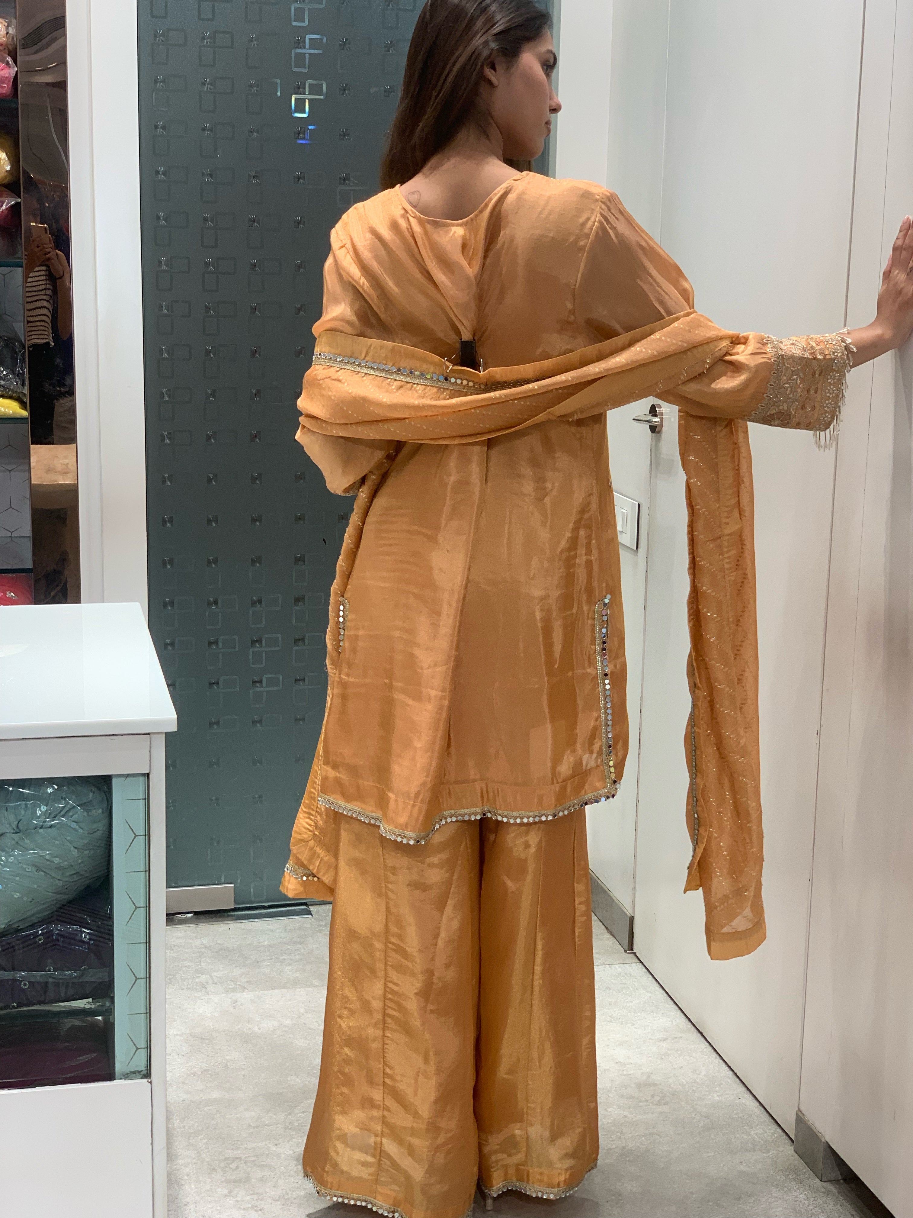 Orange Tissue Suit Kurta Set