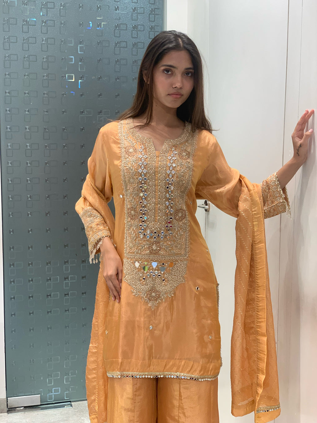 Orange Tissue Suit Kurta Set