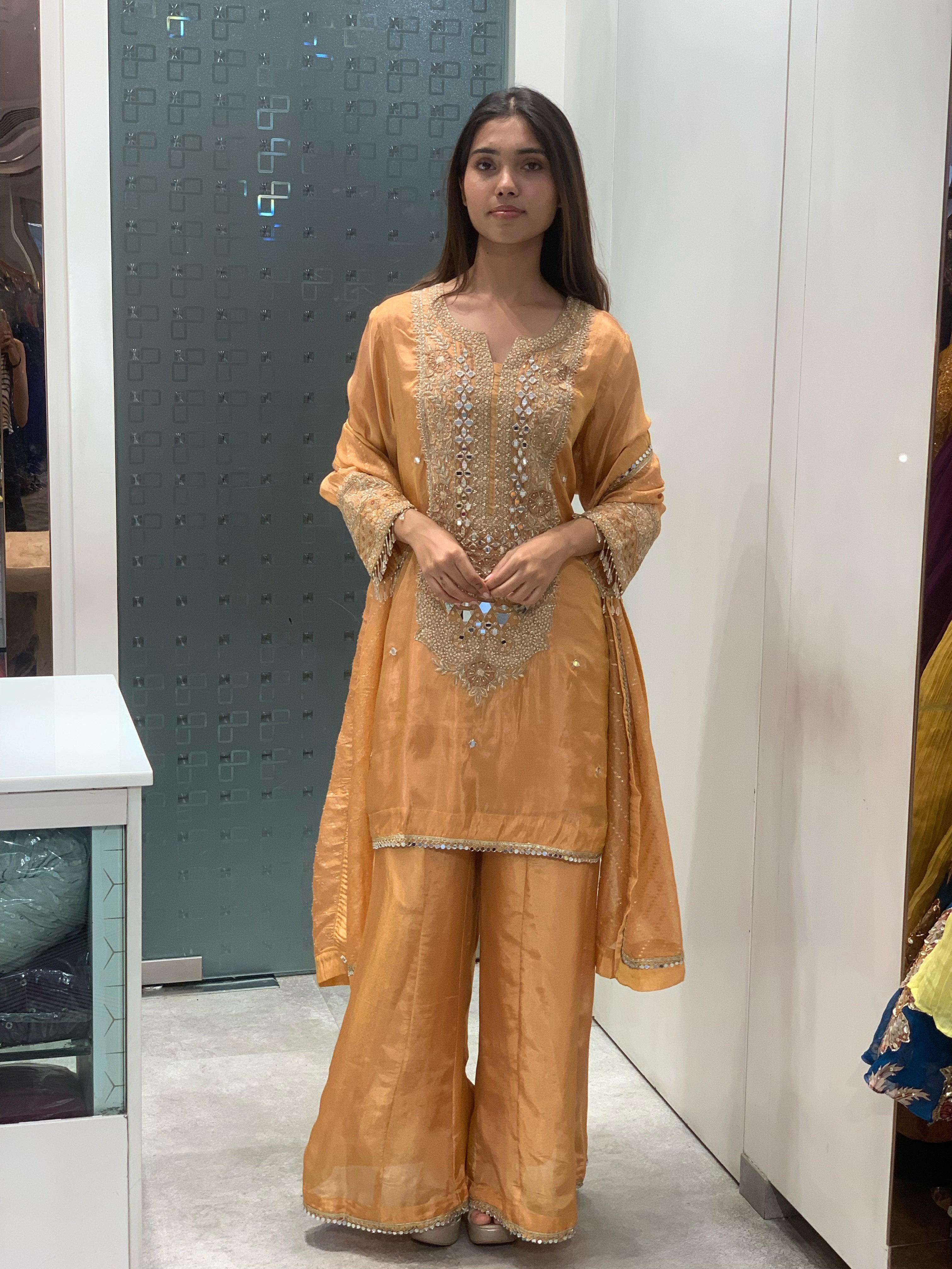 Orange Tissue Suit Kurta Set
