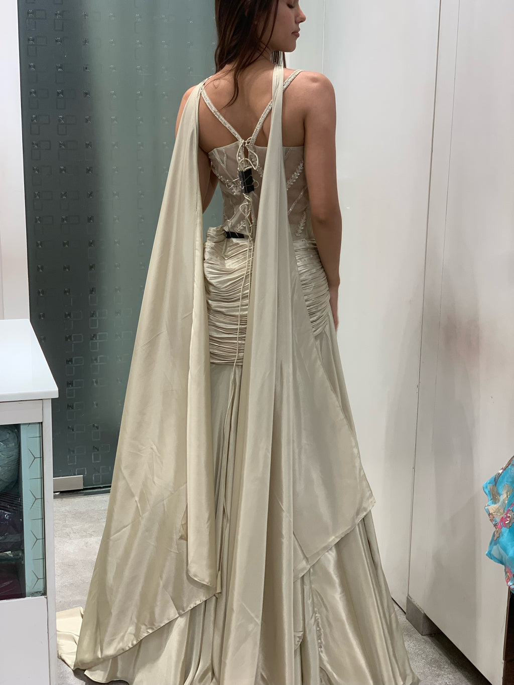 Grey Satin Corset Blouse & Lehenga