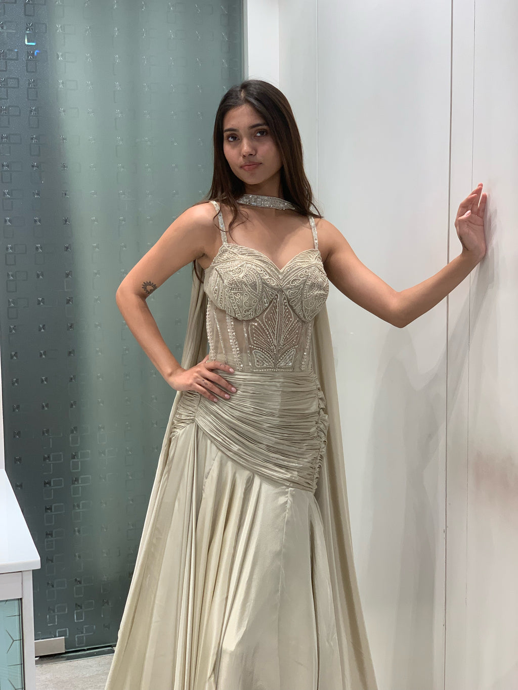 Grey Satin Corset Blouse & Lehenga