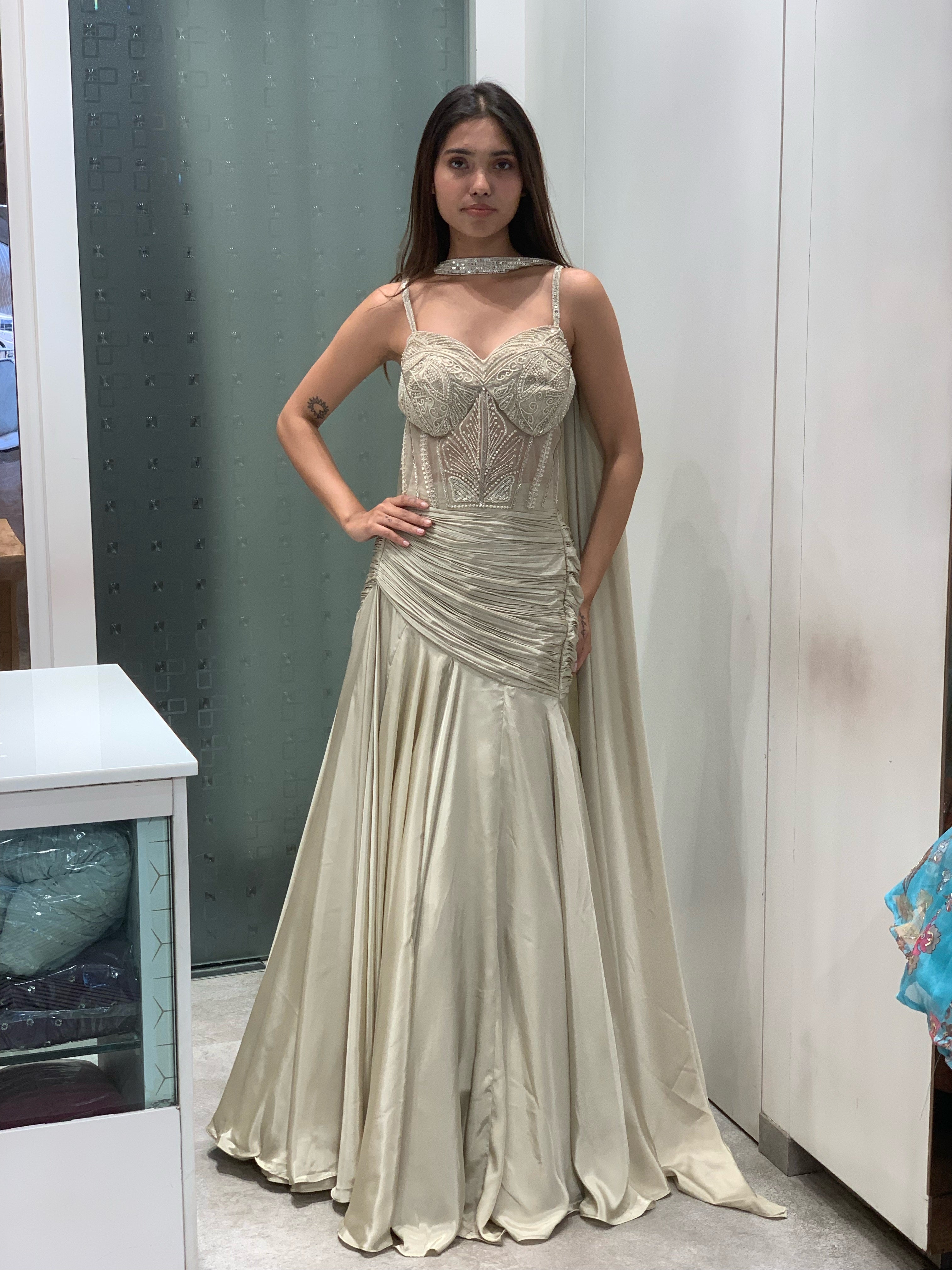 Grey Satin Corset Blouse & Lehenga