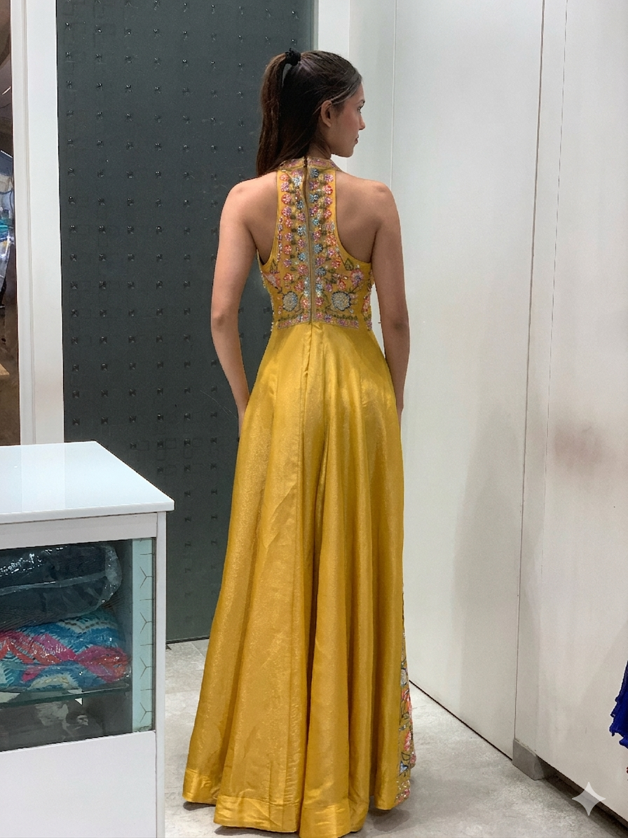 Mustard Raw Silk Indo Western Jumpsuit