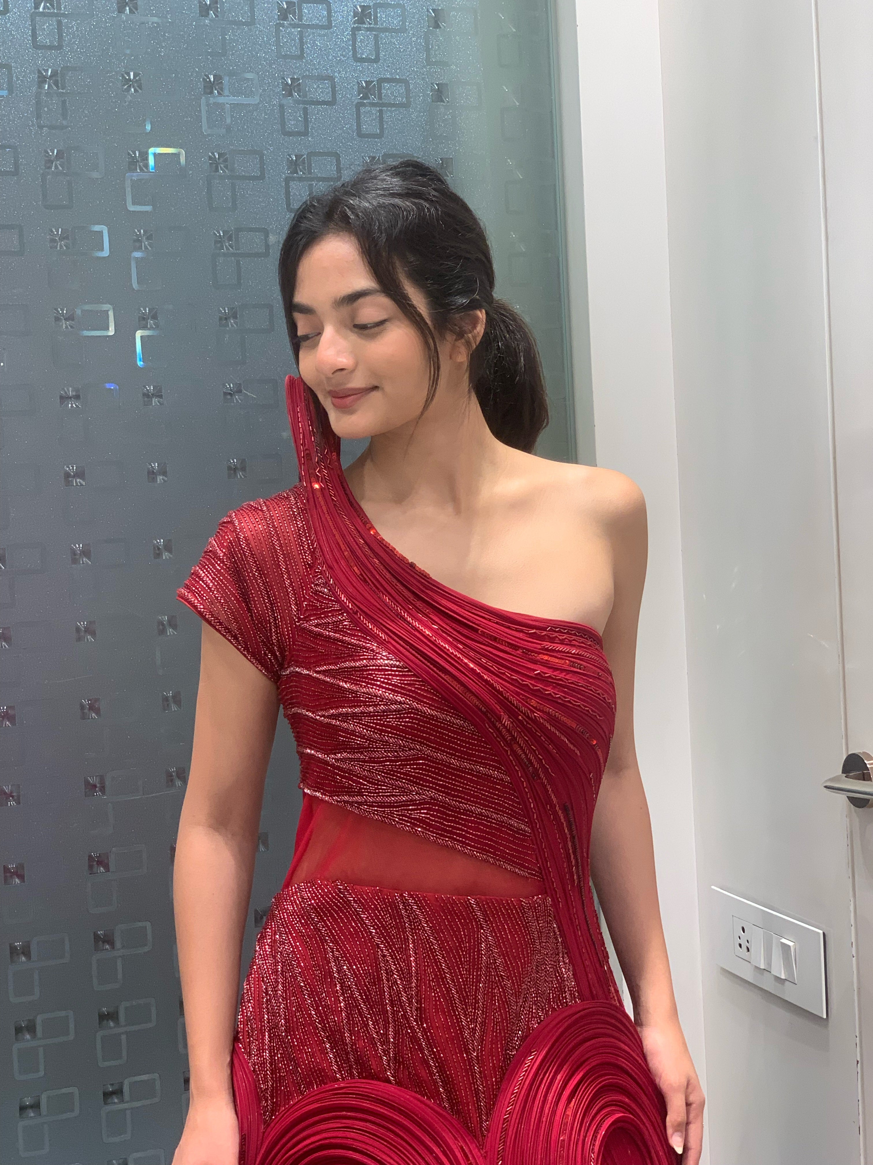 Red Net Indo Western Gown