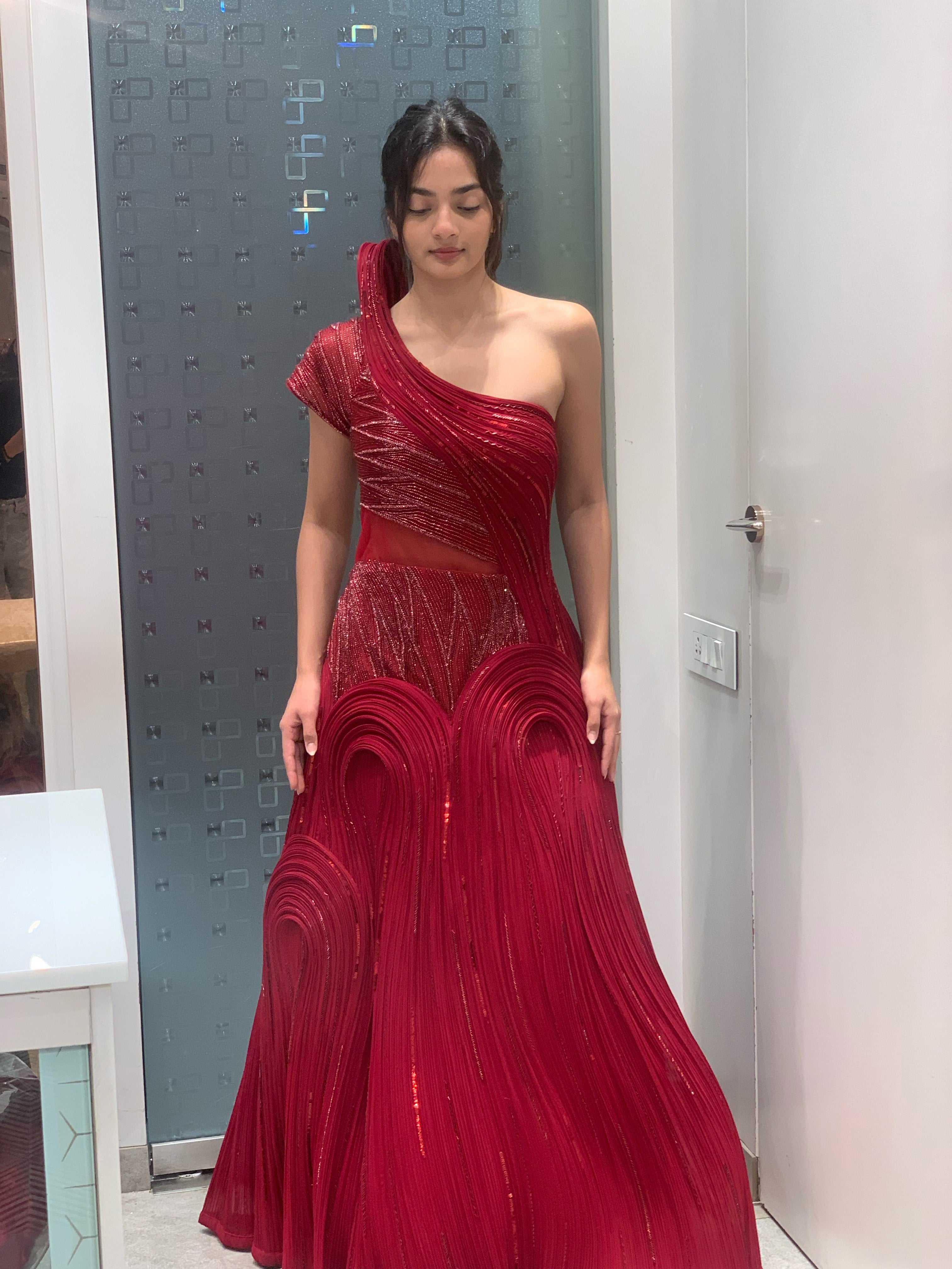 Red Net Indo Western Gown