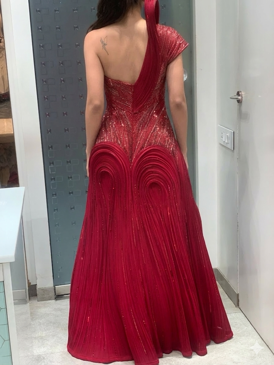 Red Net Indo Western Gown