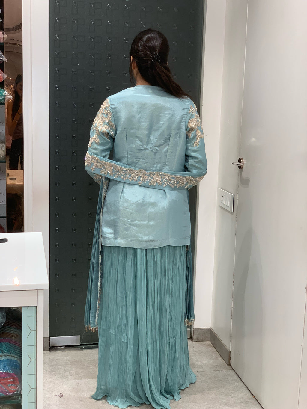 Blue Short Kurti & Bell Bottom Pants Indo Western Set