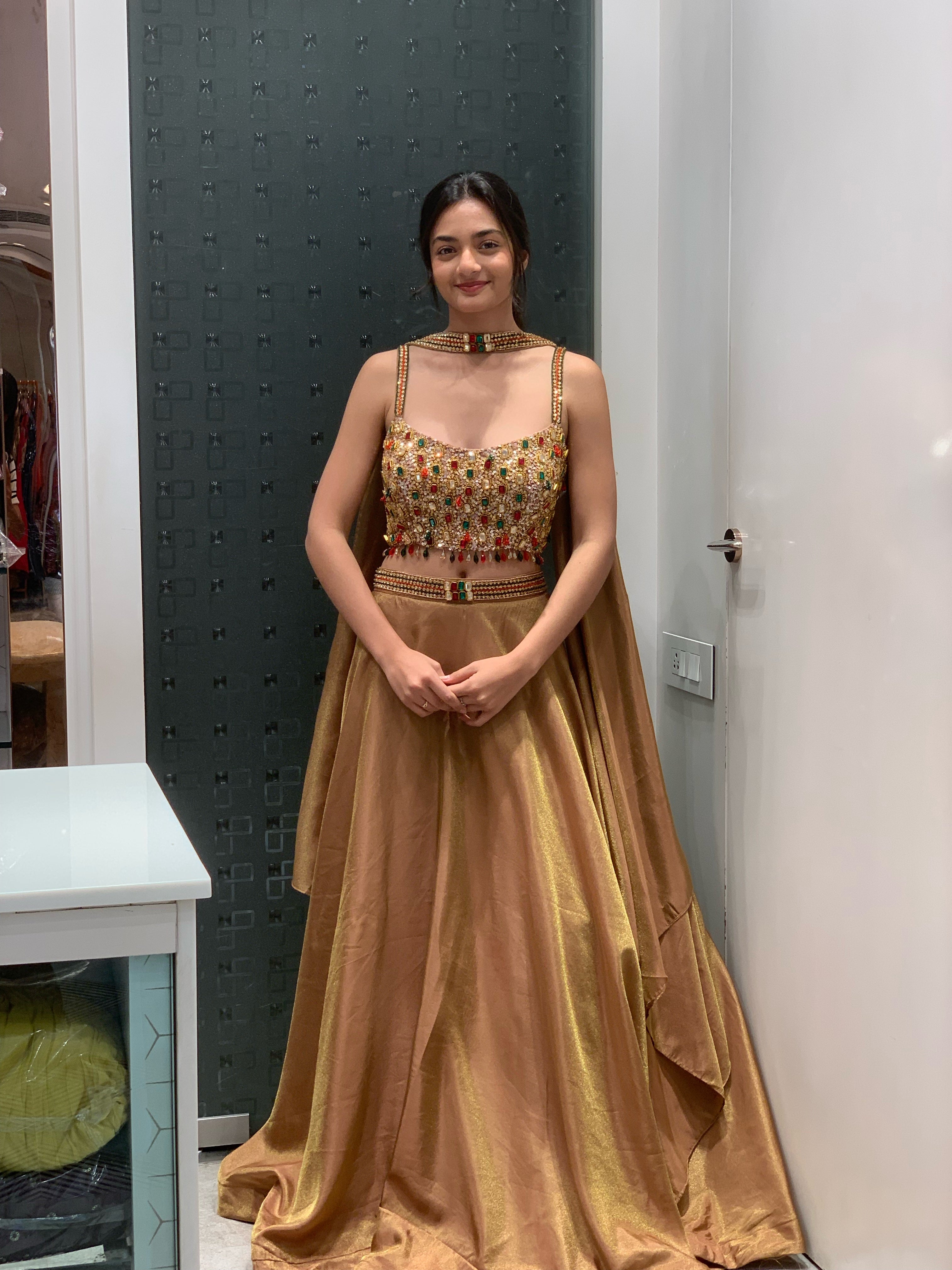 Gold Crop Top Lehenga