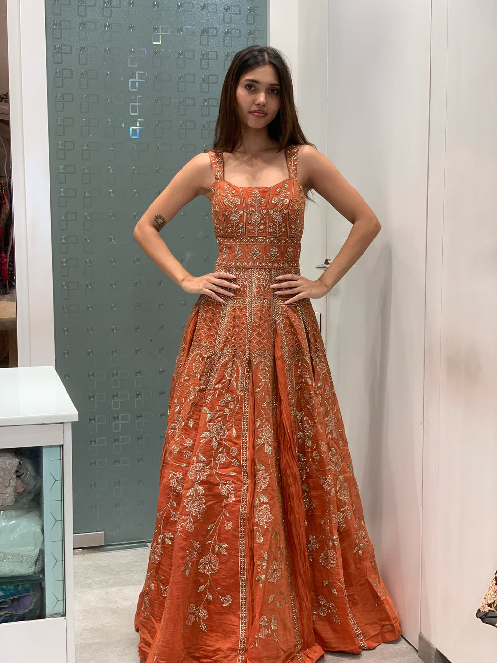 Orange Cotton Anarkali Indo Western