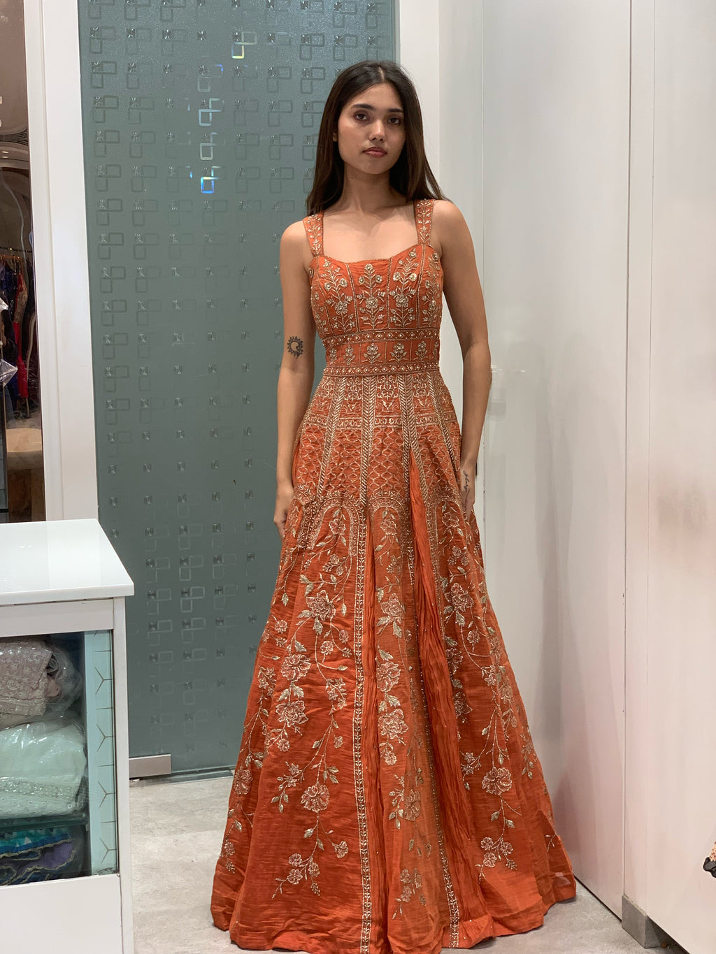 Orange Cotton Anarkali Indo Western