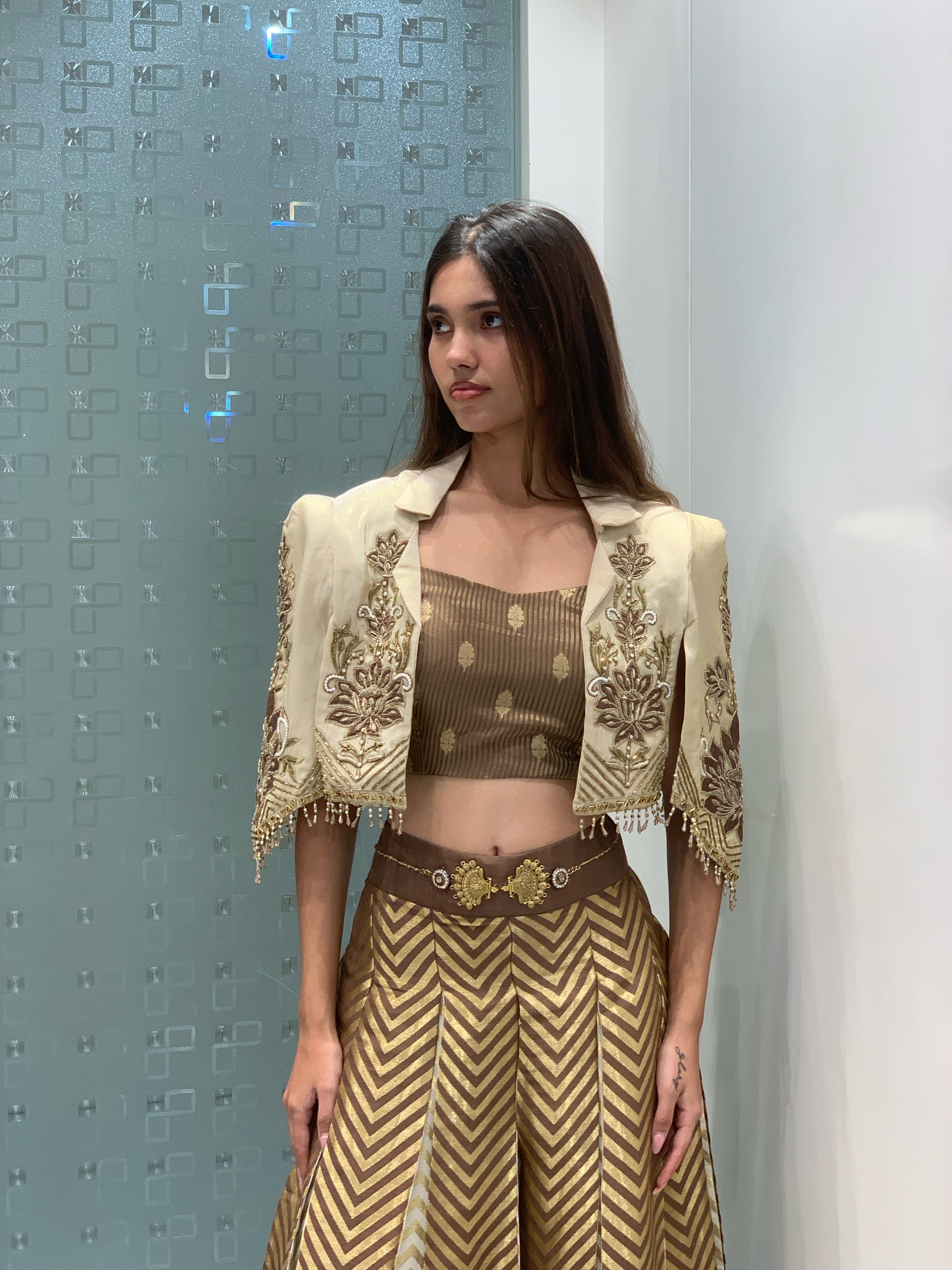 Brownish Gold Jacket Indo Western Set