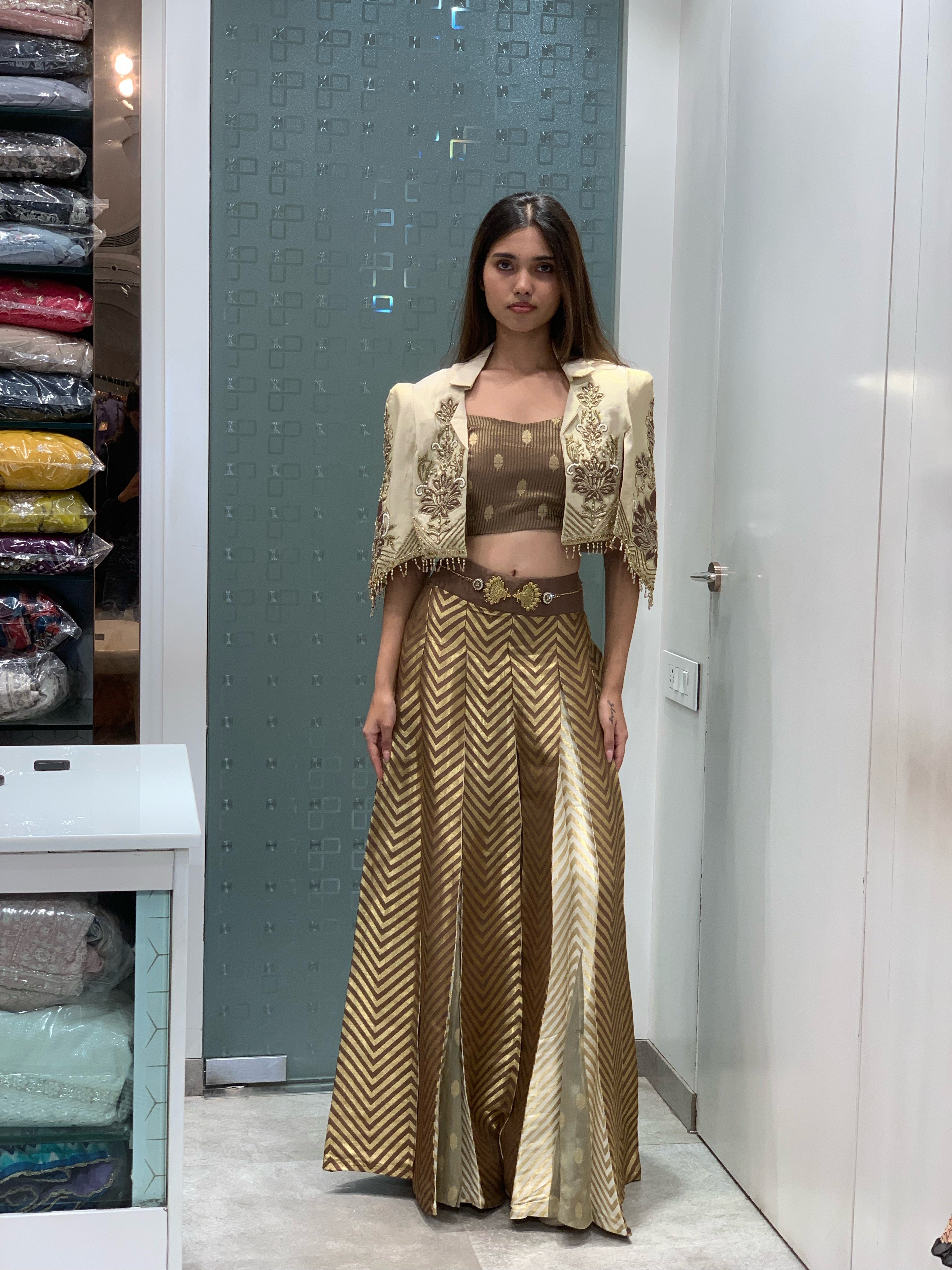 Brownish Gold Jacket Indo Western Set