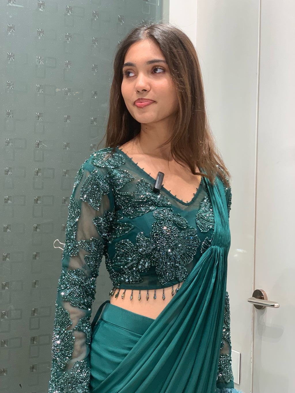 Green Full Sleeve Blouse & Drape Saree
