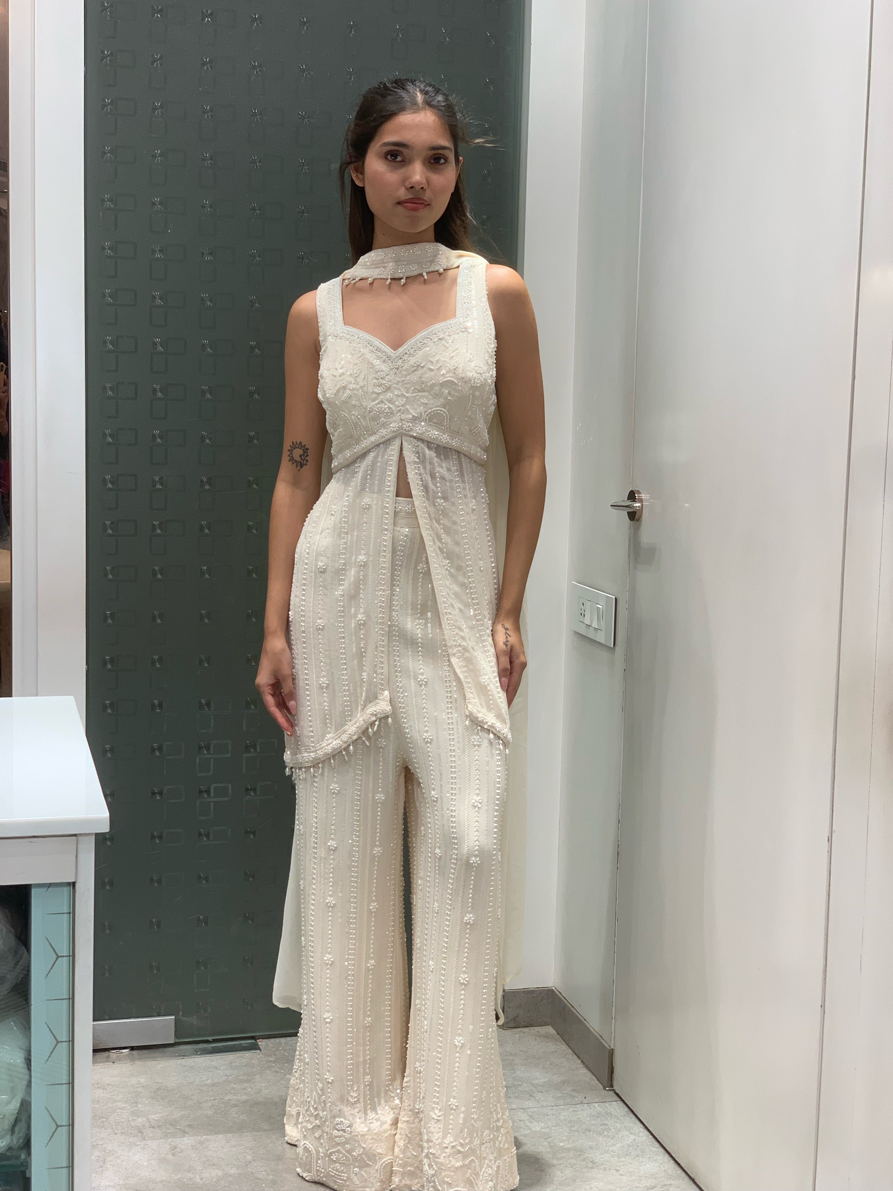White Raw Silk Sharara Set