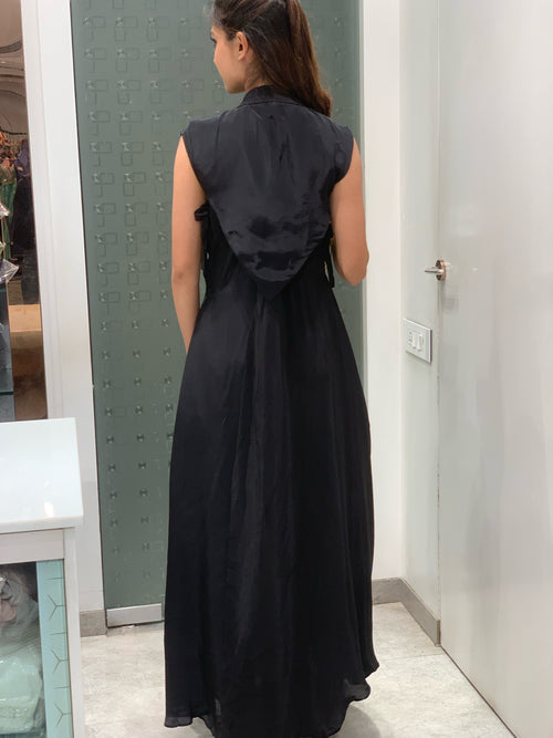 Black Satin Cowl Gown with Complete Work Cape