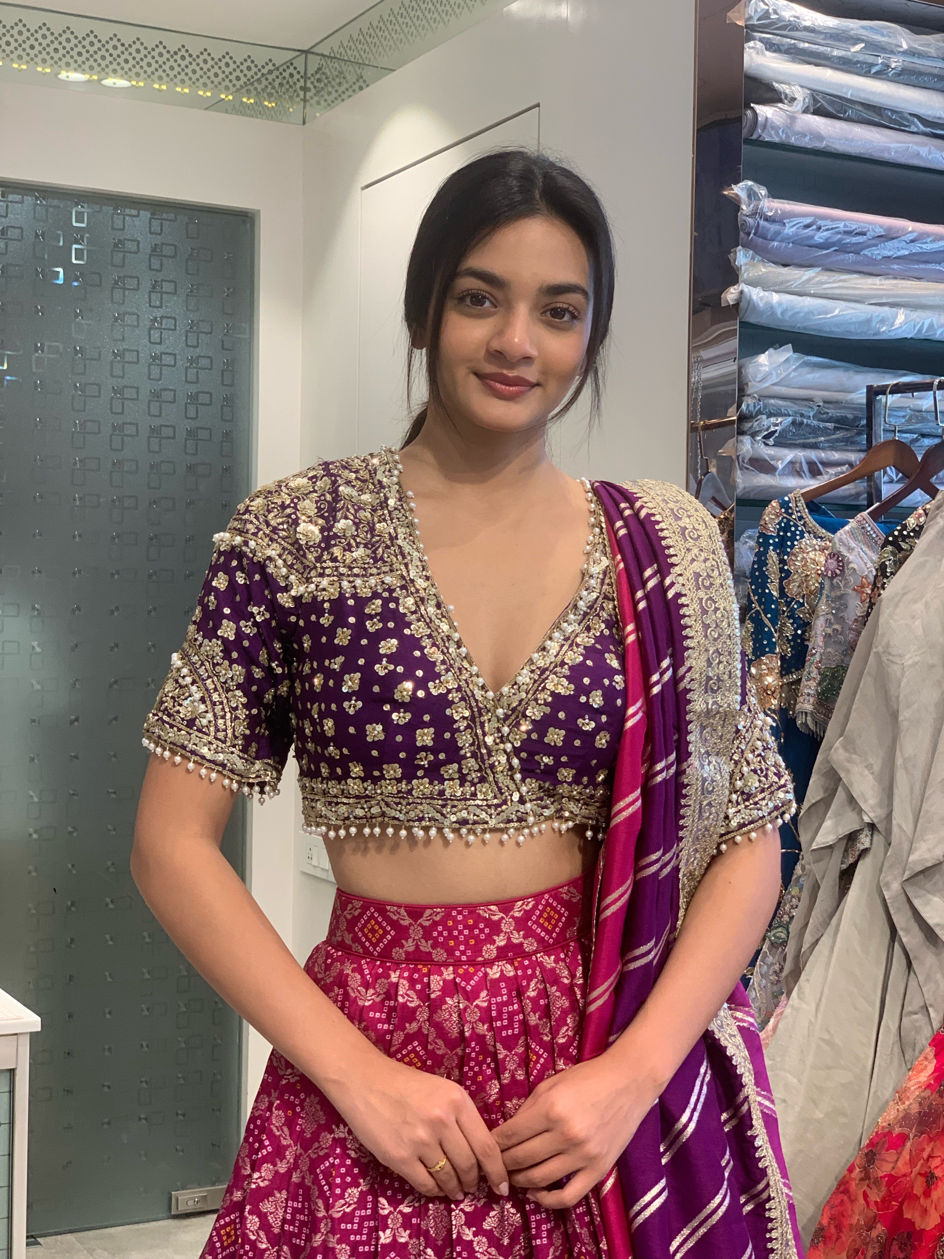 Pink & Purple Gharchola Blouse & Lehenga