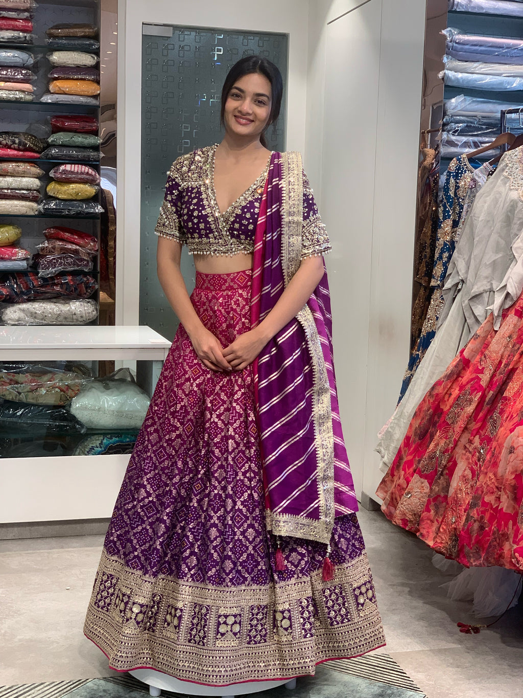 Pink & Purple Gharchola Blouse & Lehenga