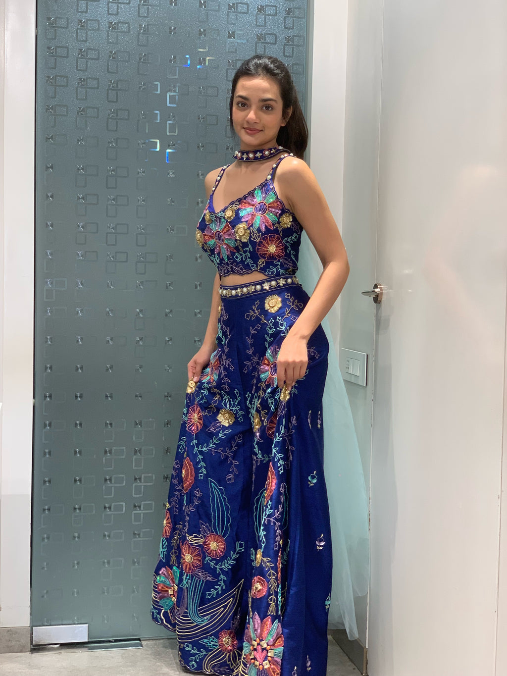 Navy Blue & Dark Teal Raw Silk Indo Western Jumpsuit