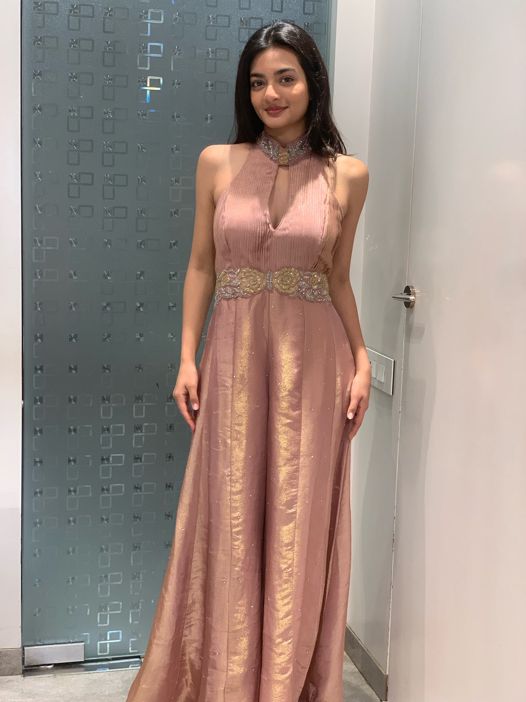 Rose Gold Tissue Indo Western Jumpsuit