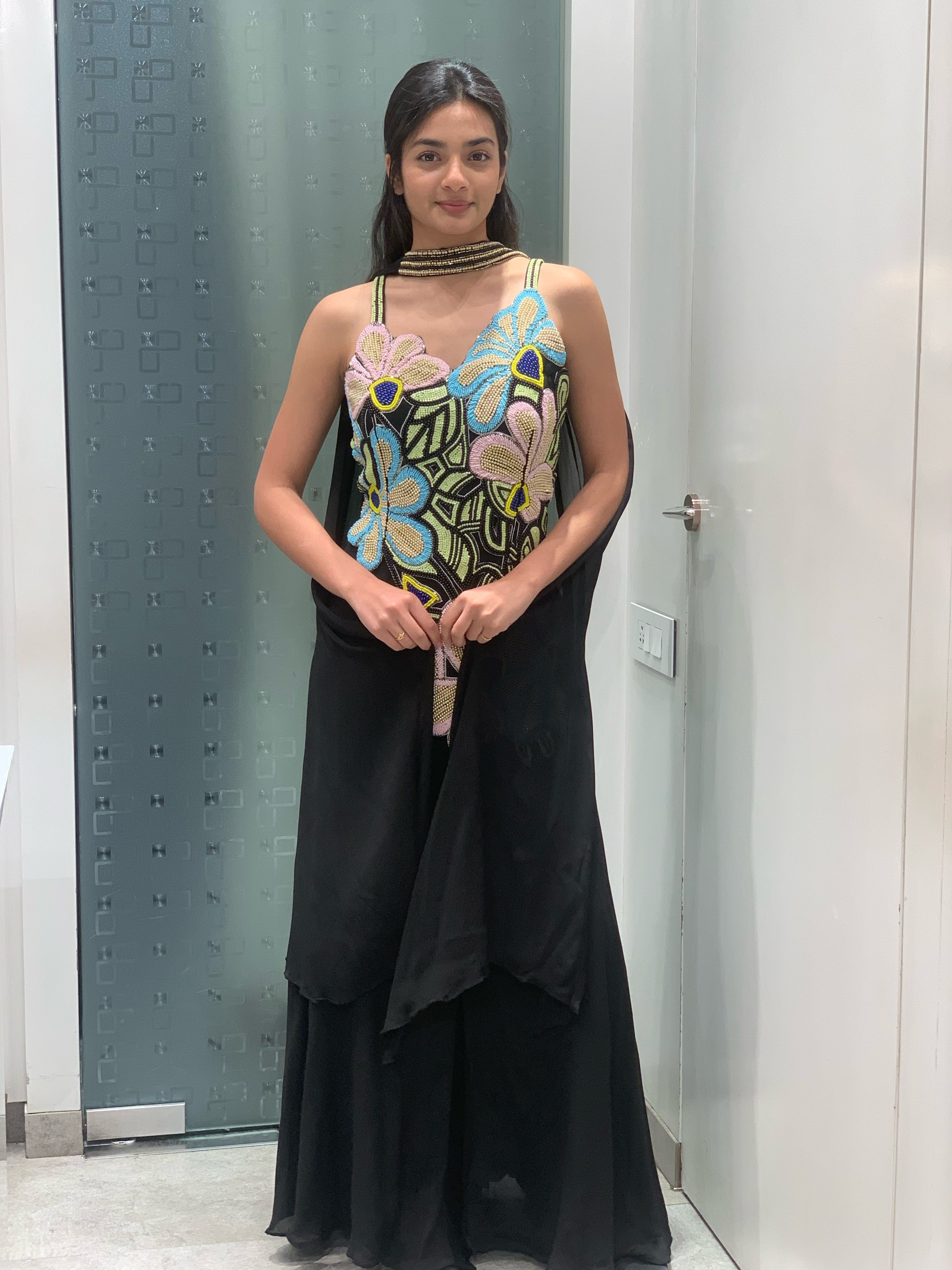Black Corset Fish Cut Lehenga with Golden Work
