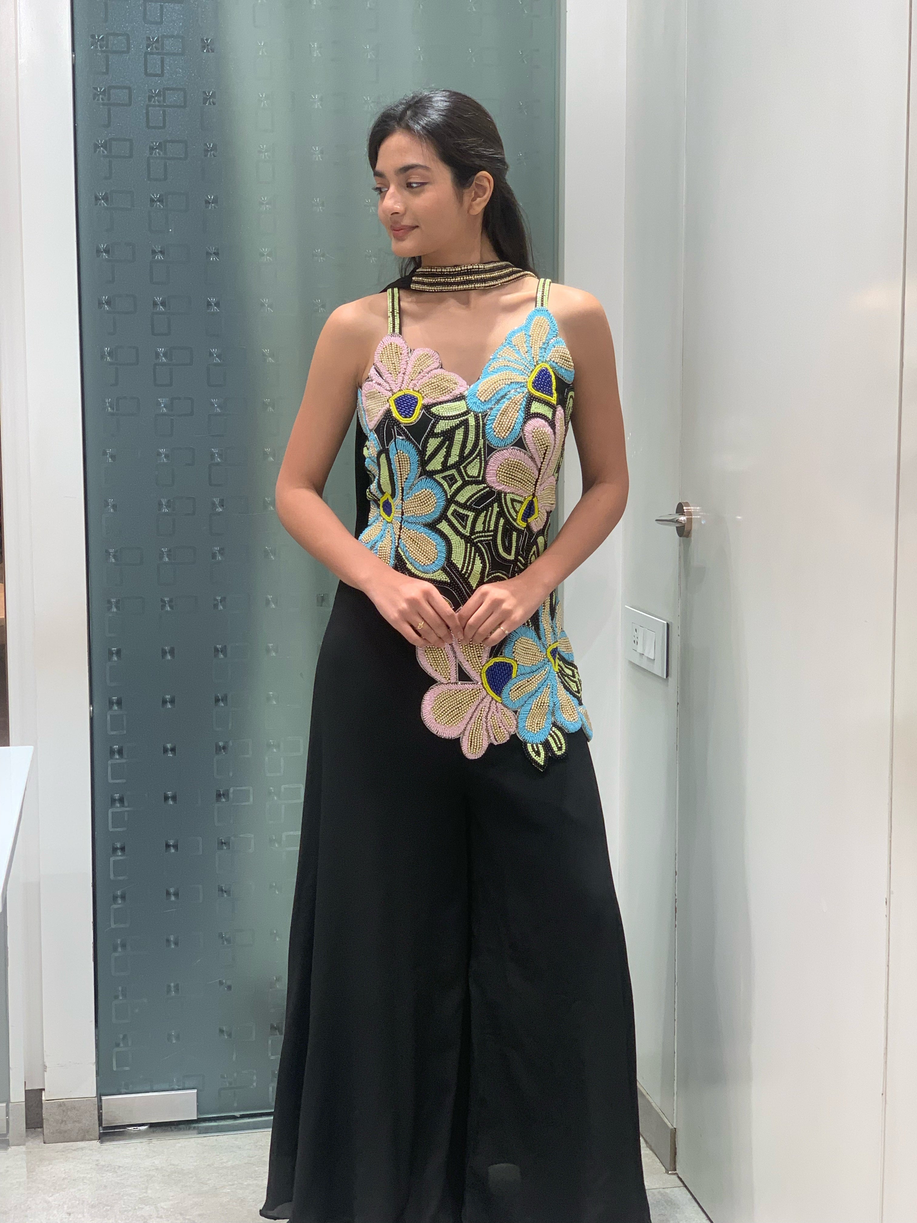Black Corset Fish Cut Lehenga with Golden Work