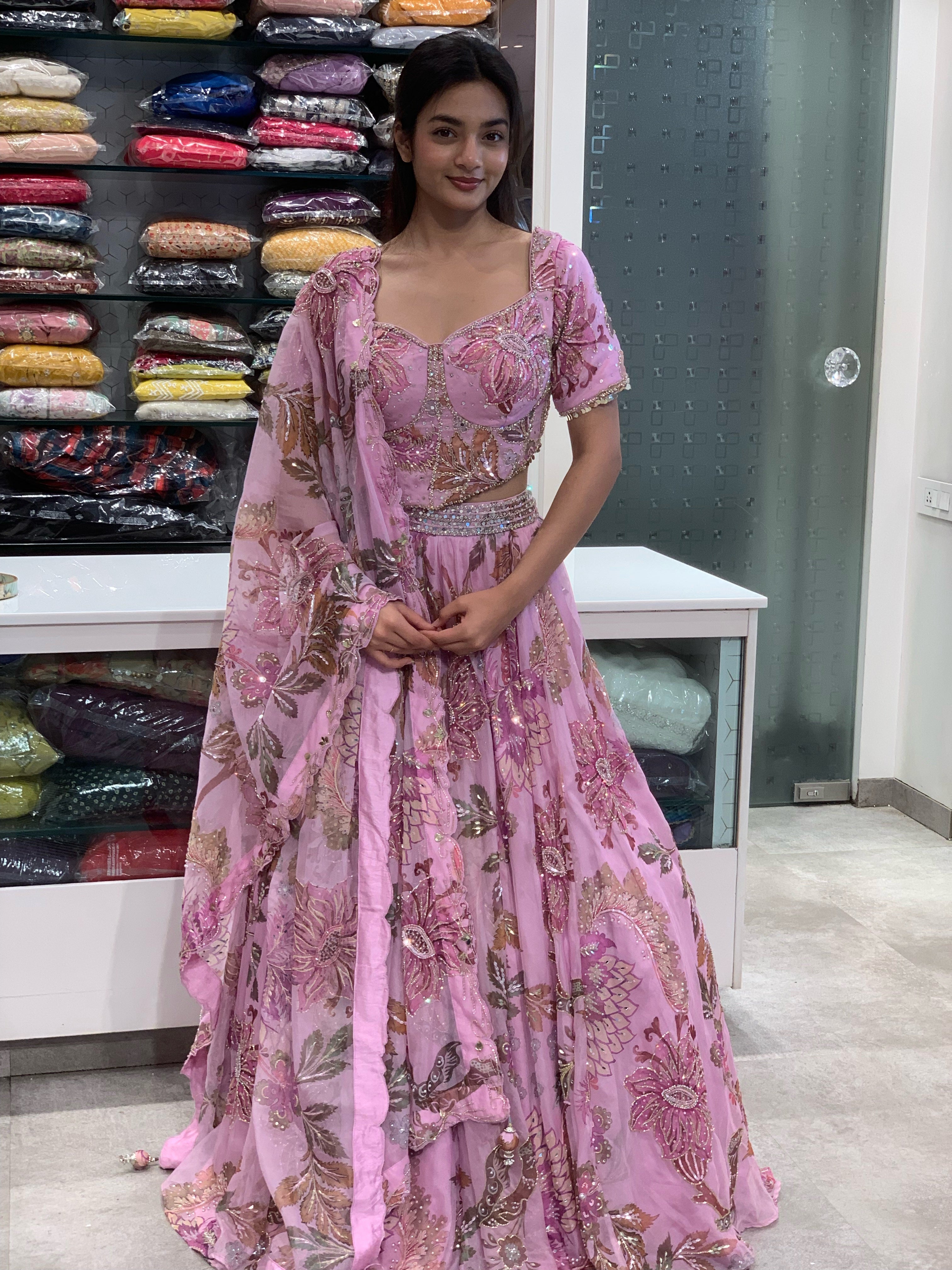 Pink Soft Organza Corset Top & Lehenga
