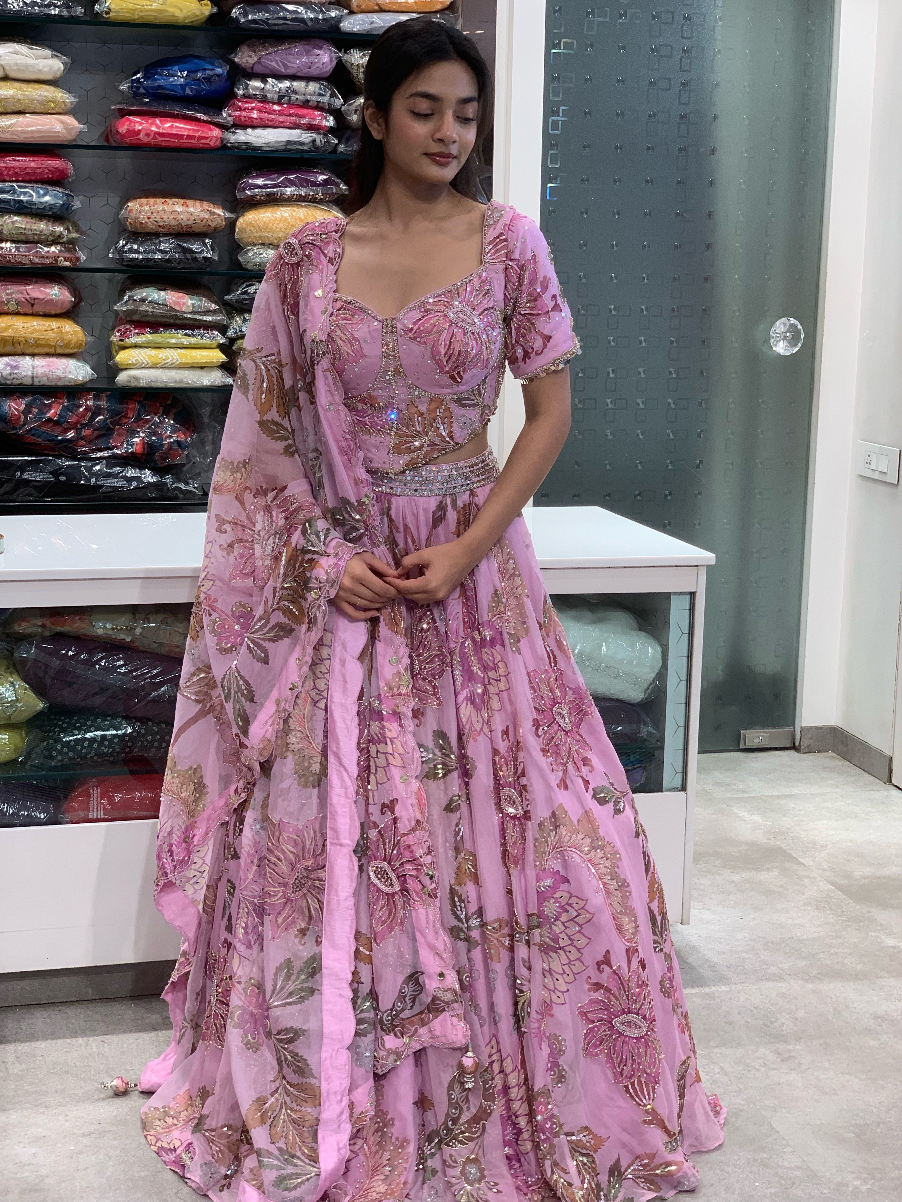 Pink Soft Organza Corset Top & Lehenga