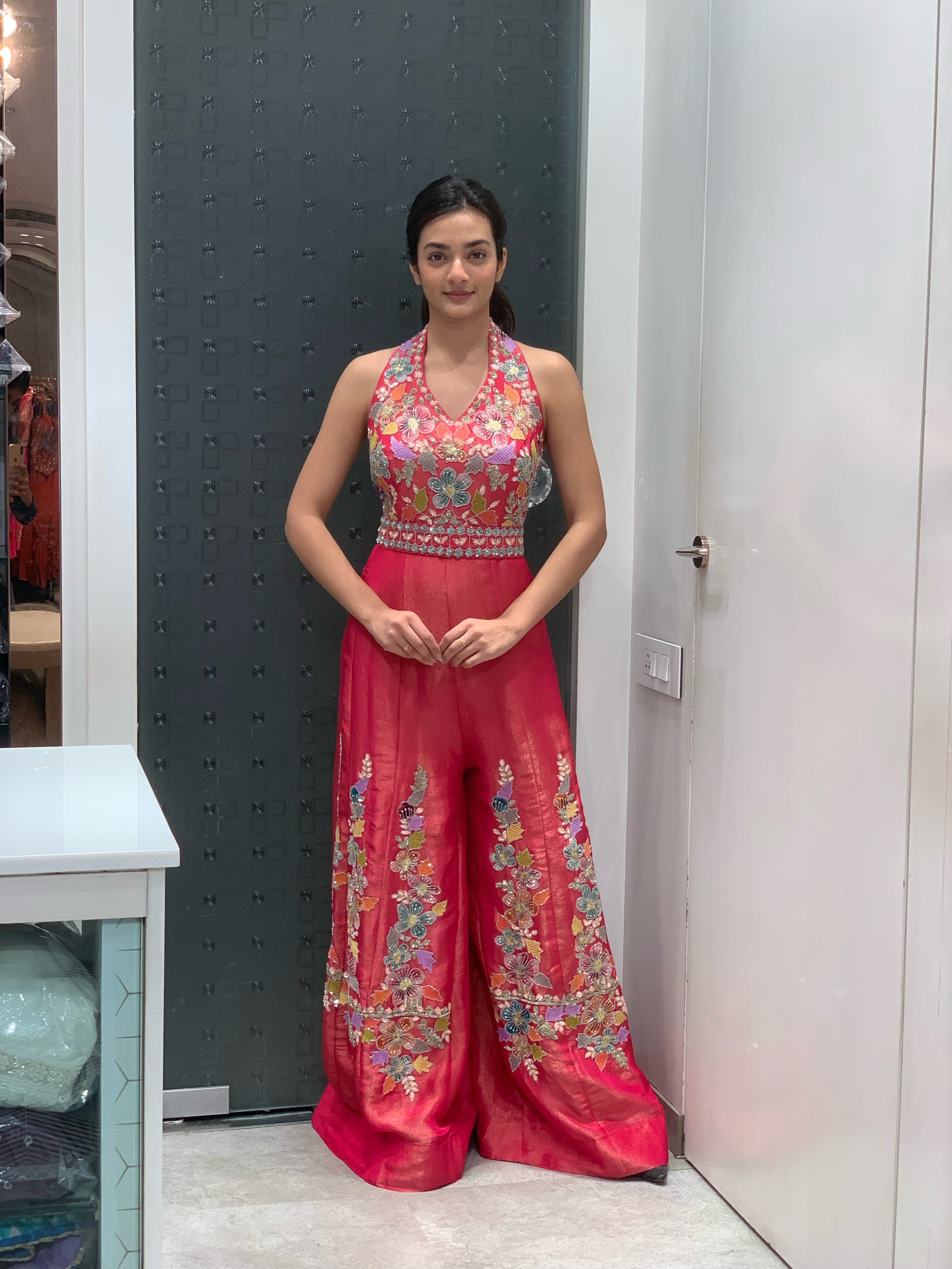 Pink Tissue Halter Neck Jumpsuit