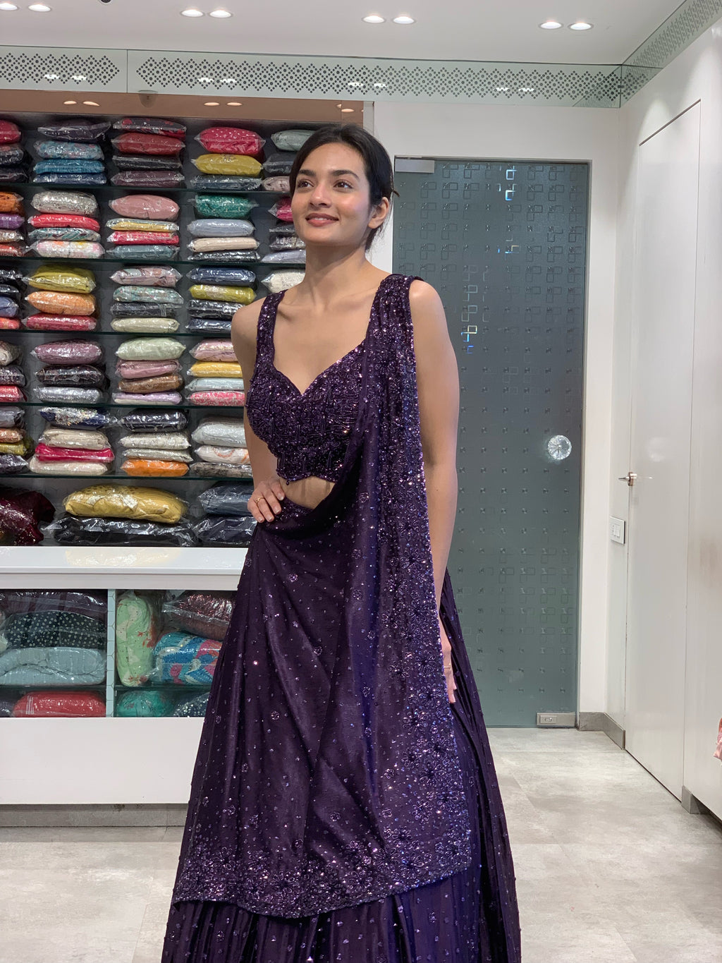 Dark Purple Drape Lehenga
