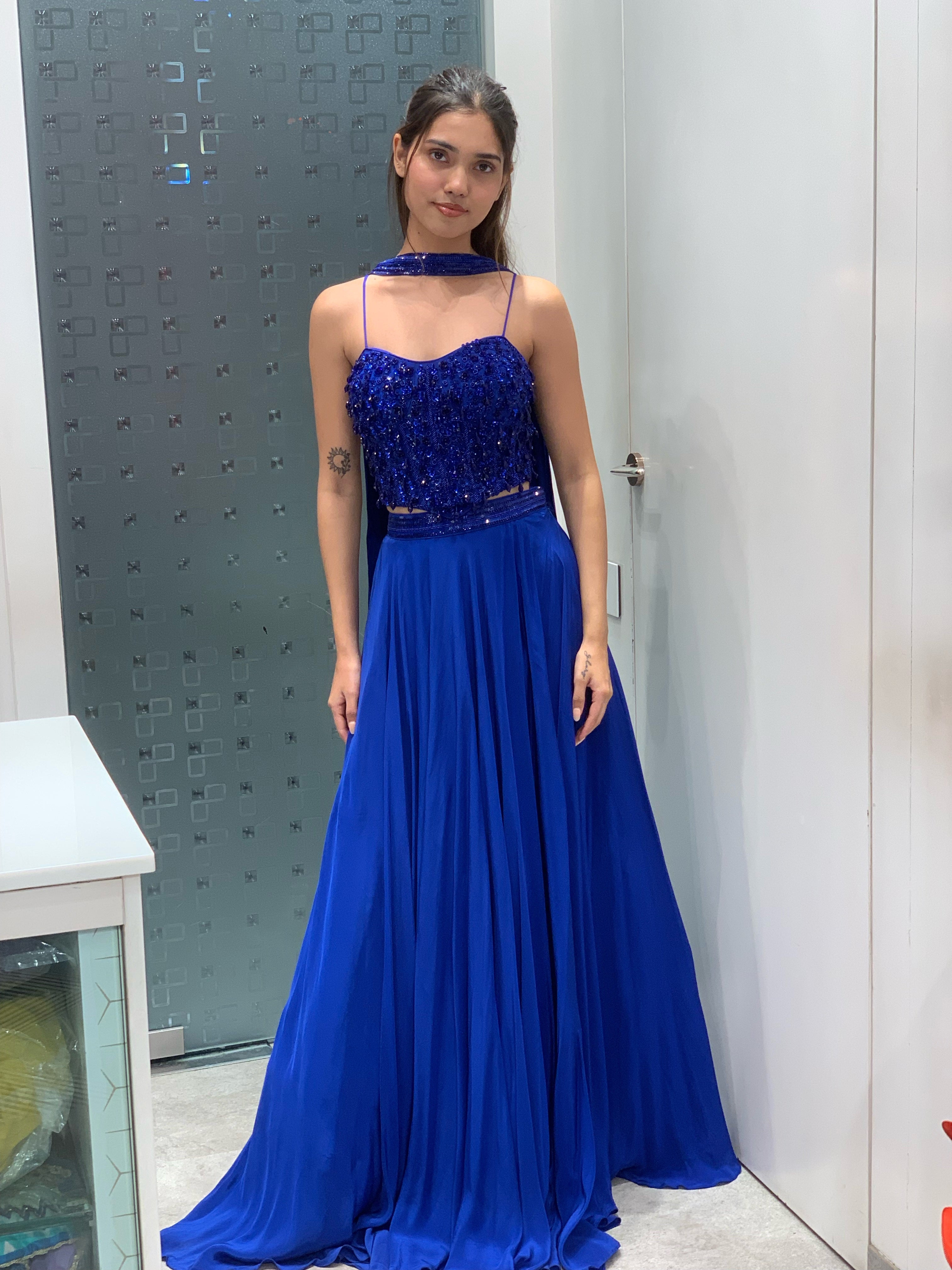 Blue Georgette Complete Bead Work Corset Top & Lehenga