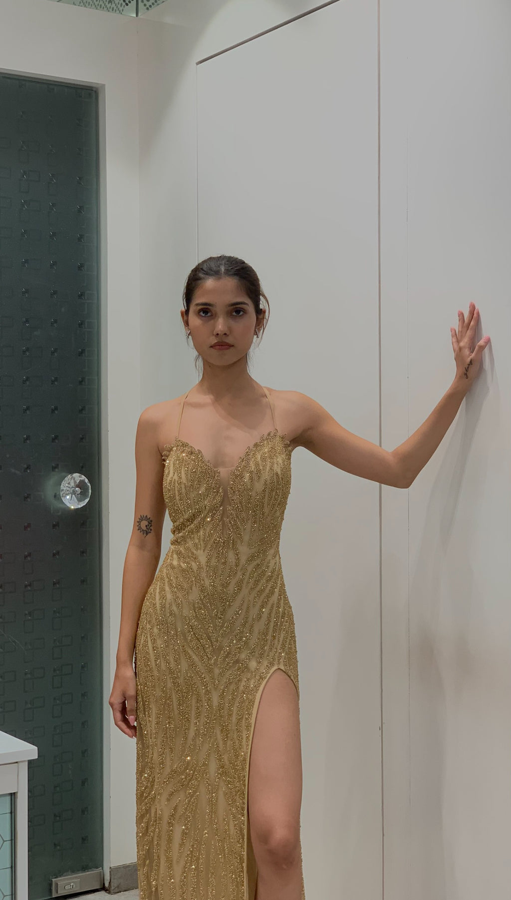 Golden Slit Bodycon Party Gown