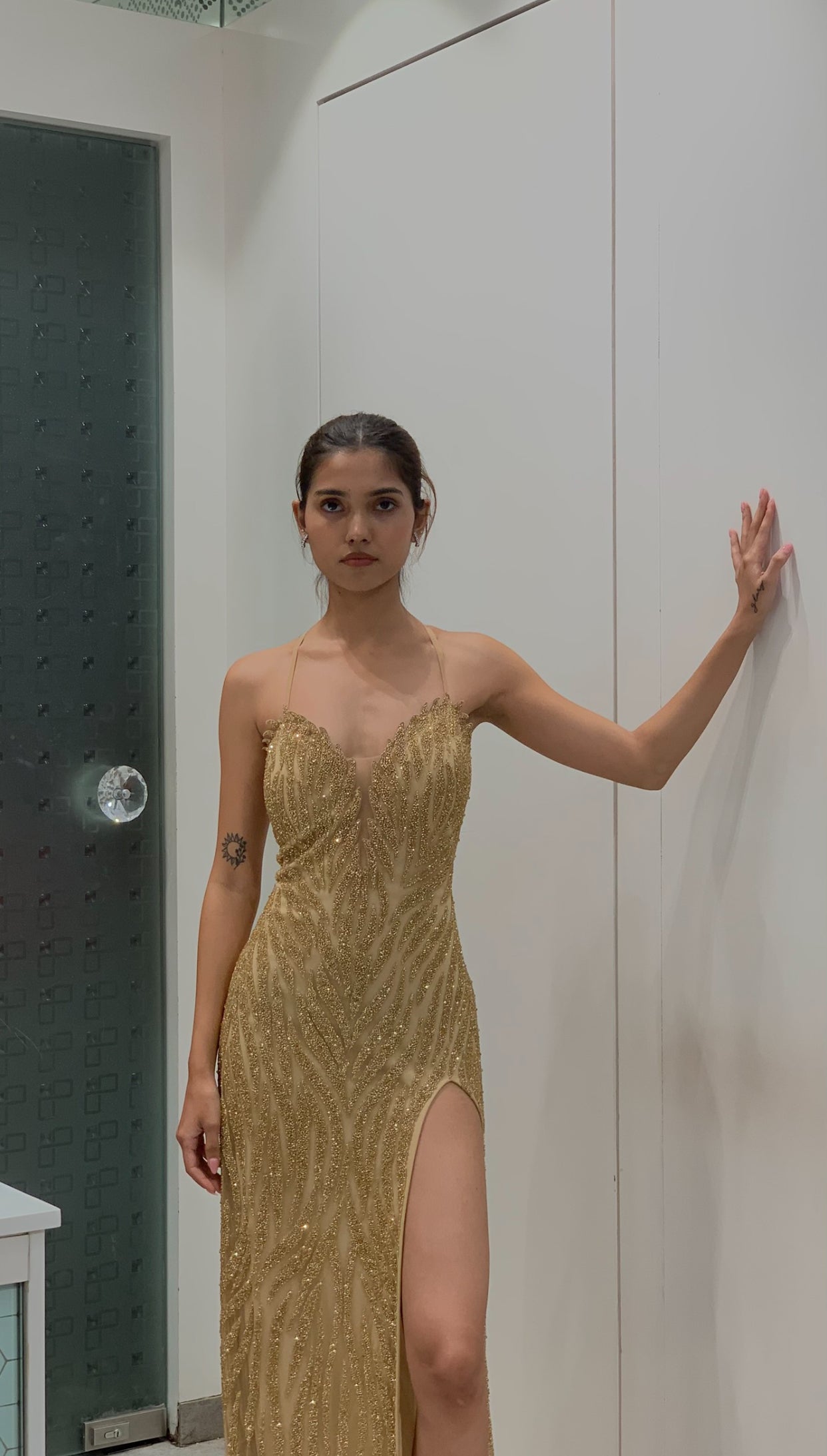 Golden Slit Bodycon Party Gown