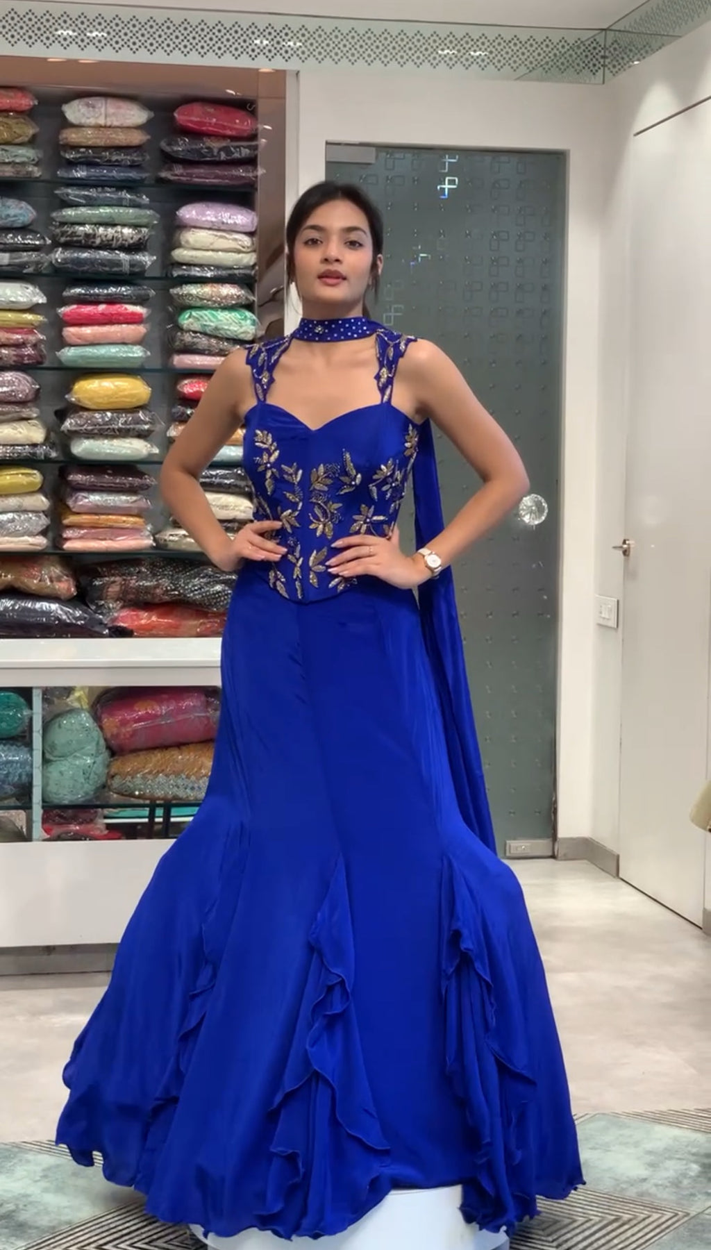 Royal Blue Satin Corset Top & Fish Cut Lehenga