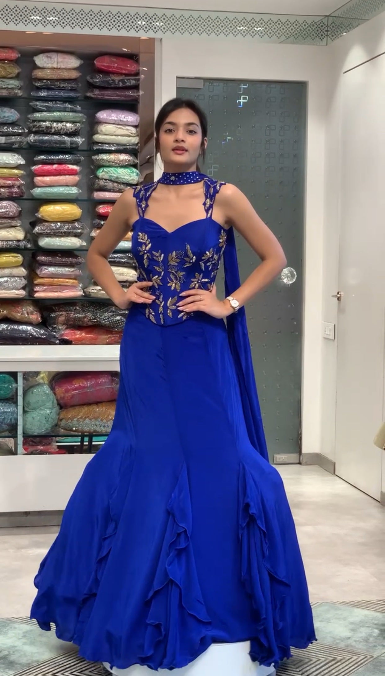 Royal Blue Satin Corset Top & Fish Cut Lehenga