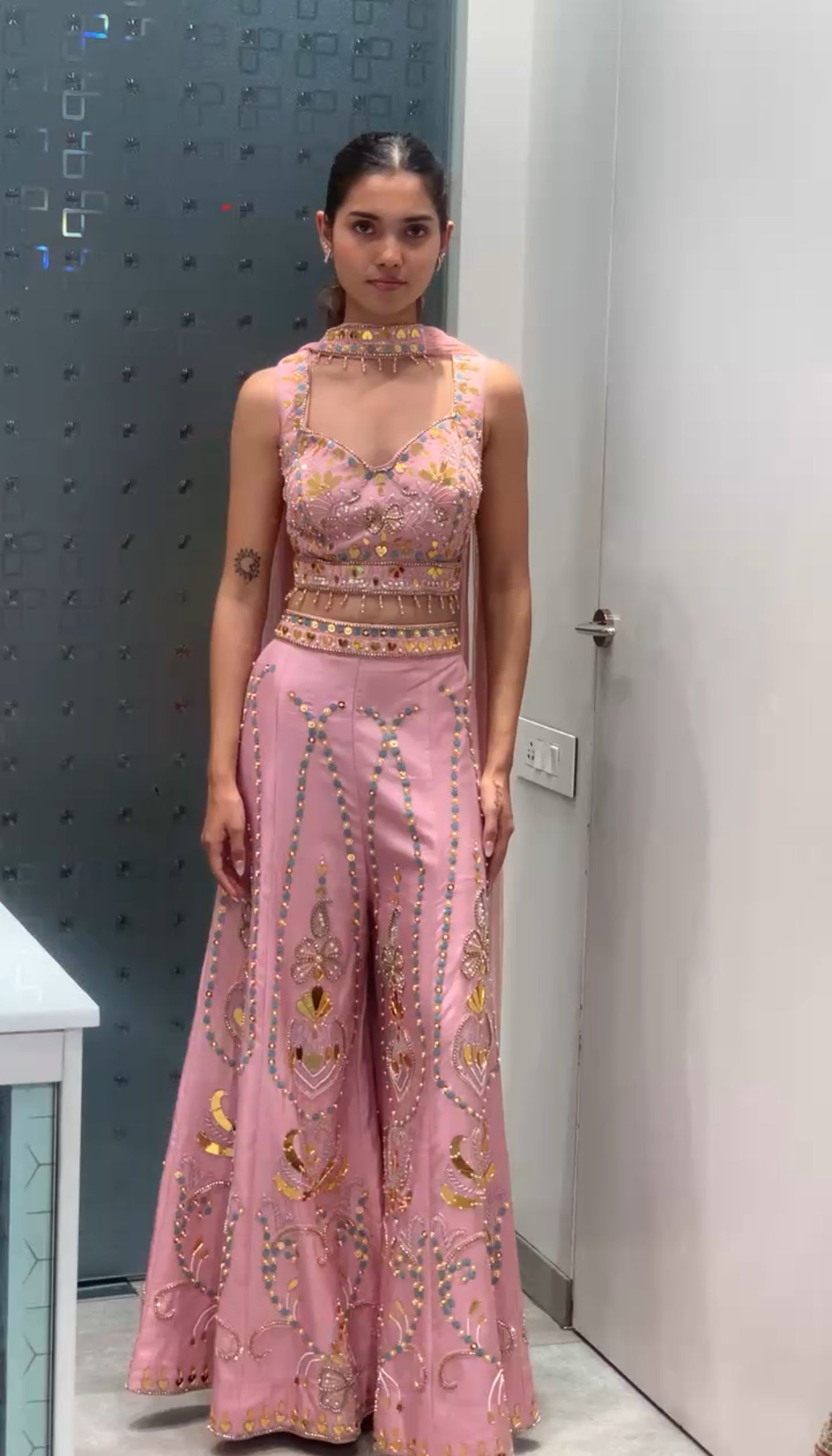 Baby Pink Indo Western Crop Top & Pants