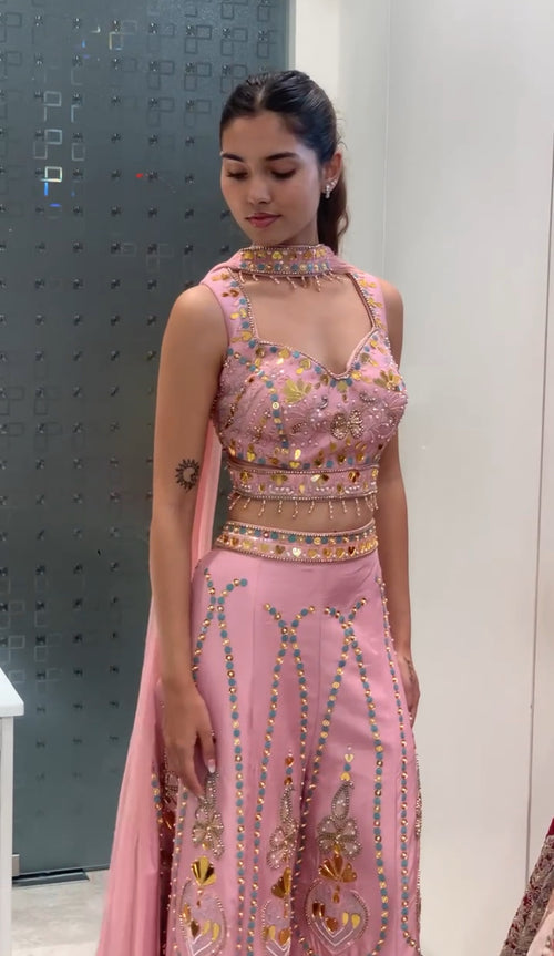 Baby Pink Indo Western Crop Top & Pants