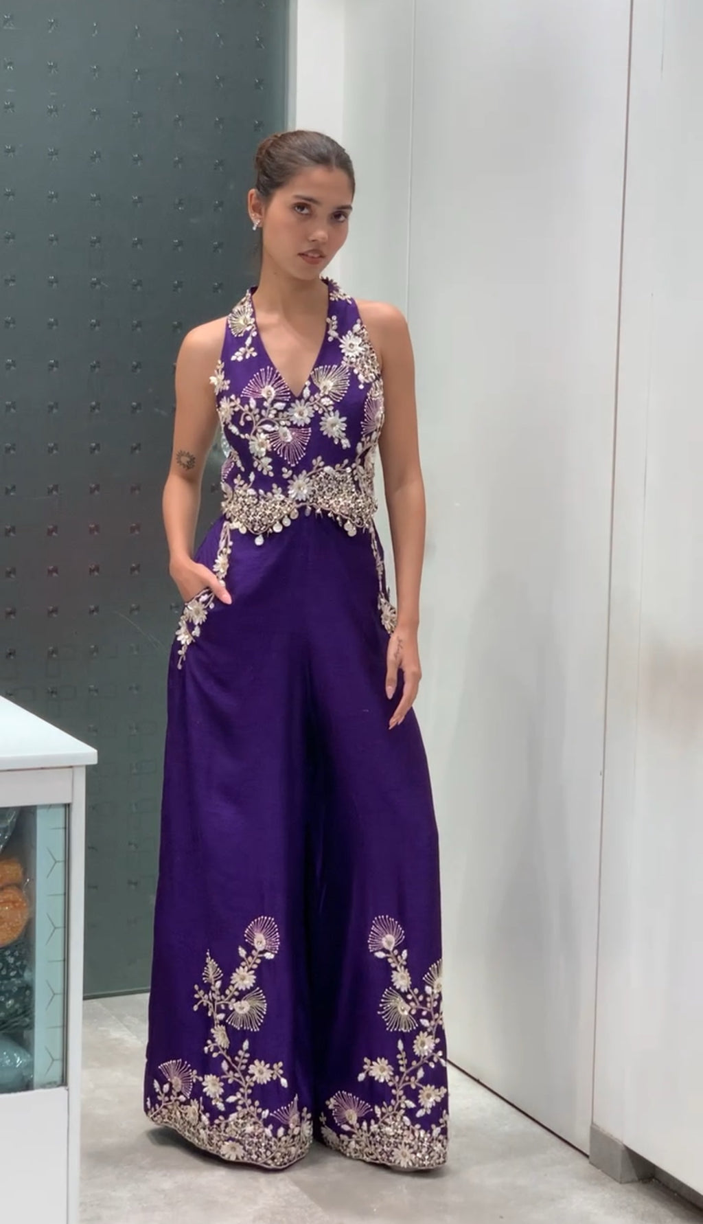 Purple Raw Silk Indo Western Jumpsuit