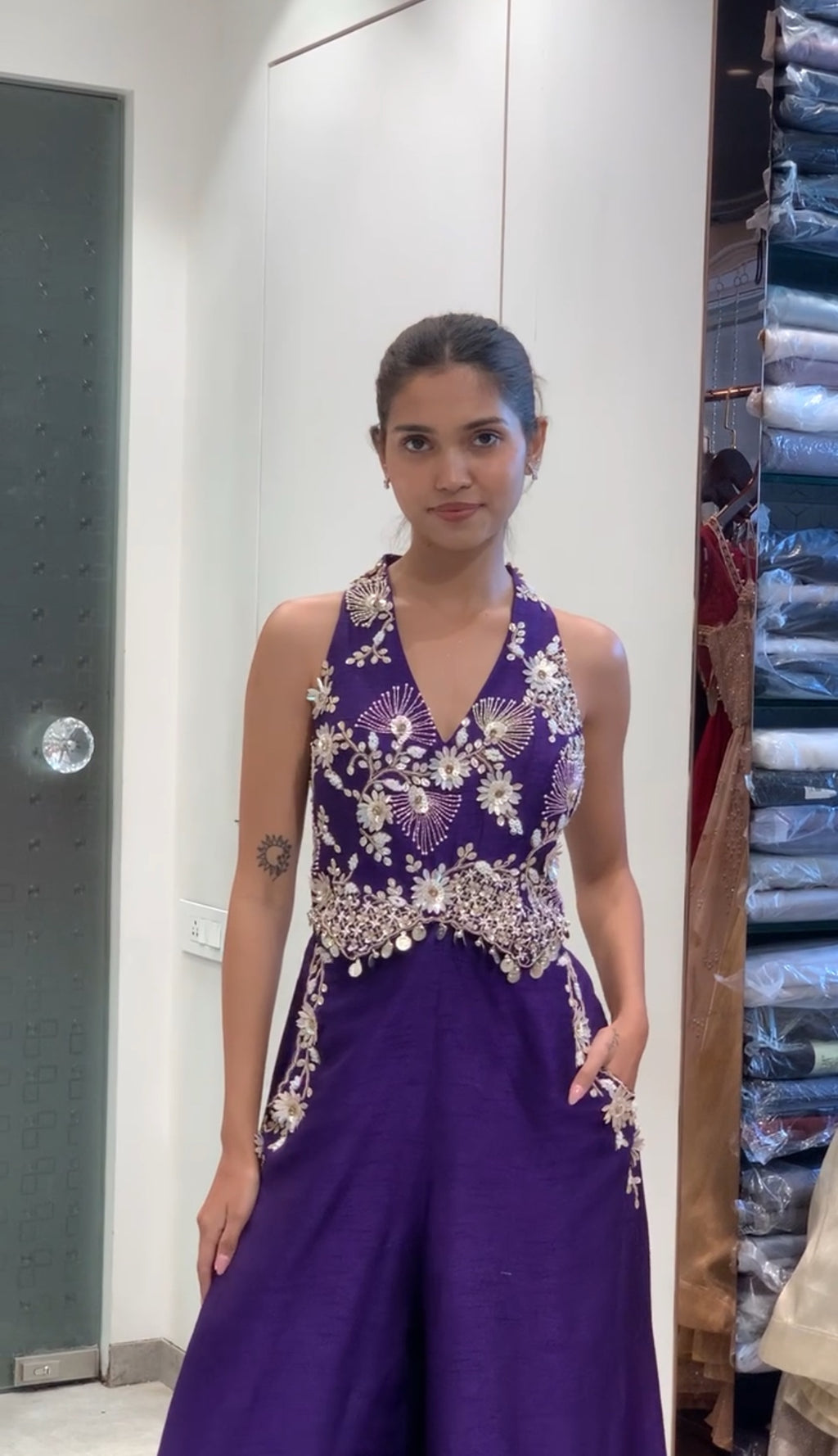 Purple Raw Silk Indo Western Jumpsuit
