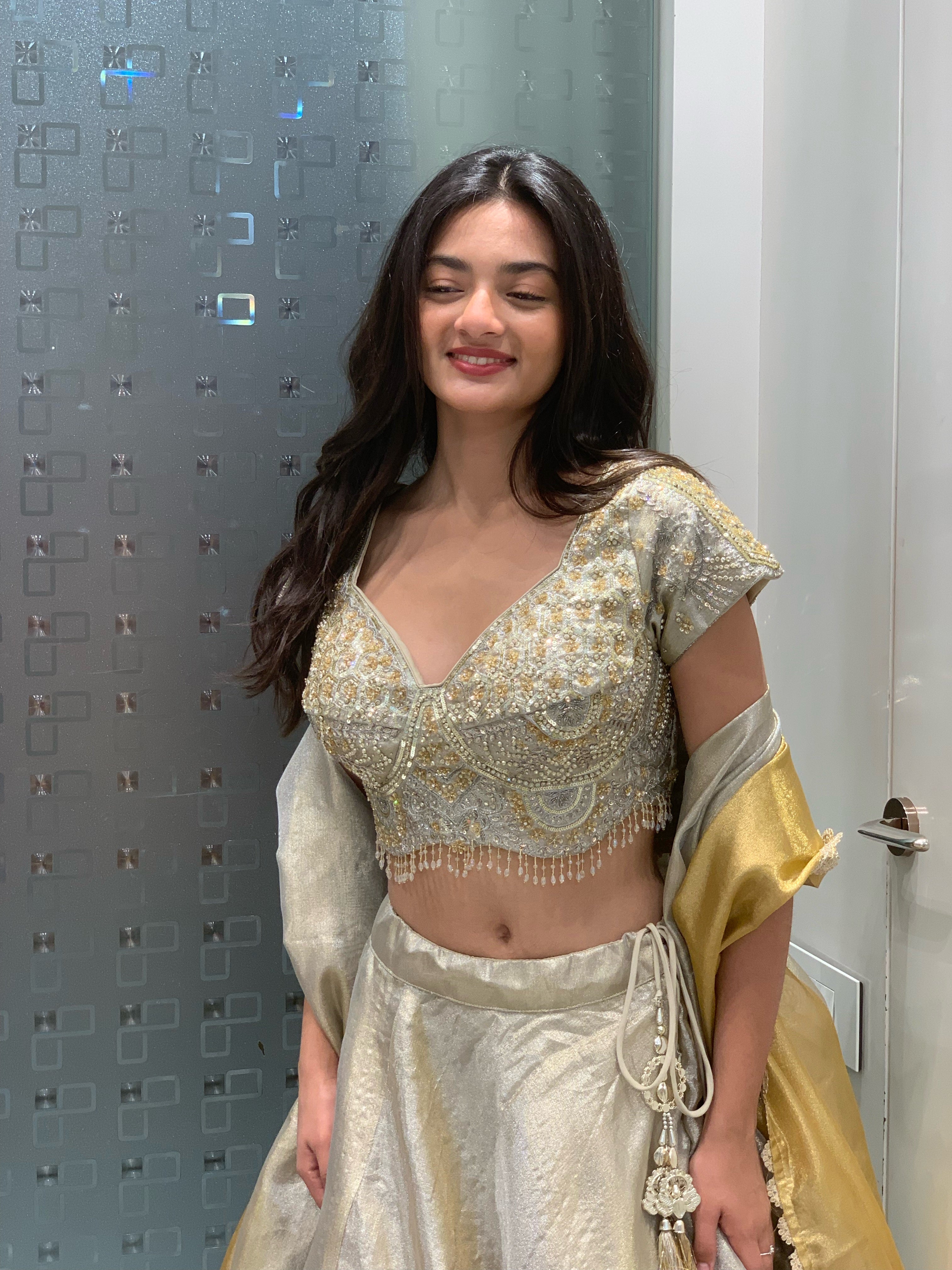 Golden & White Tissue Blouse Lehenga